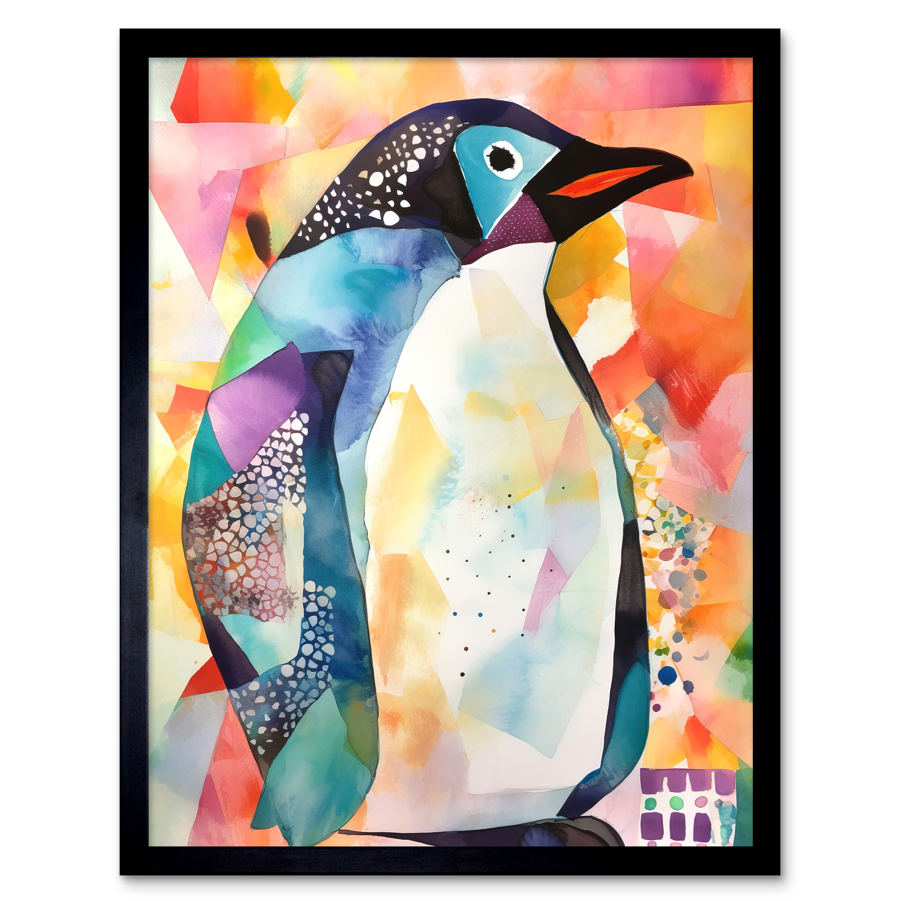 Polygon Colour Penguin Modern Folk Art Framed Wall Art Picture Print 12x16