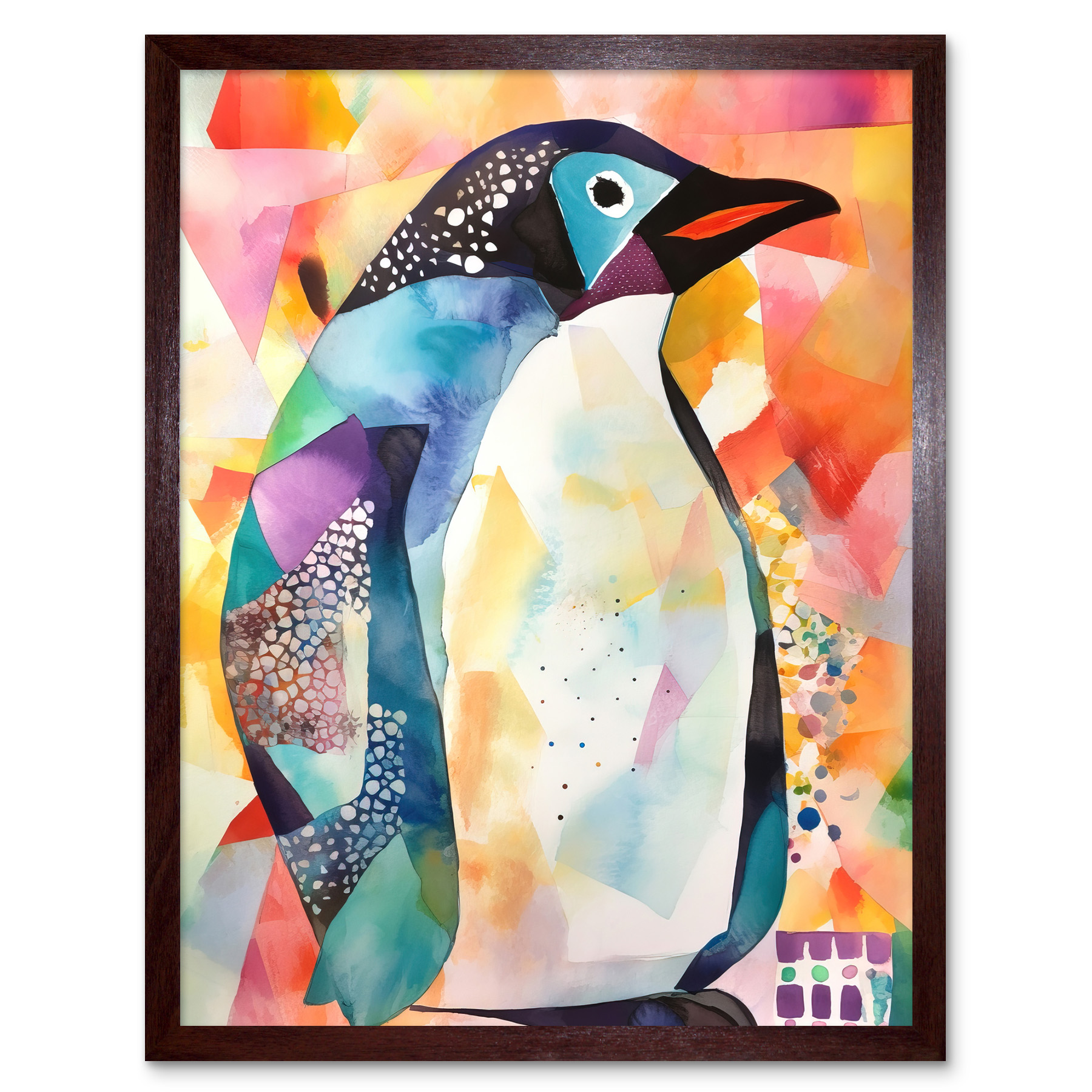 Polygon Colour Penguin Modern Folk Art Framed Wall Art Picture