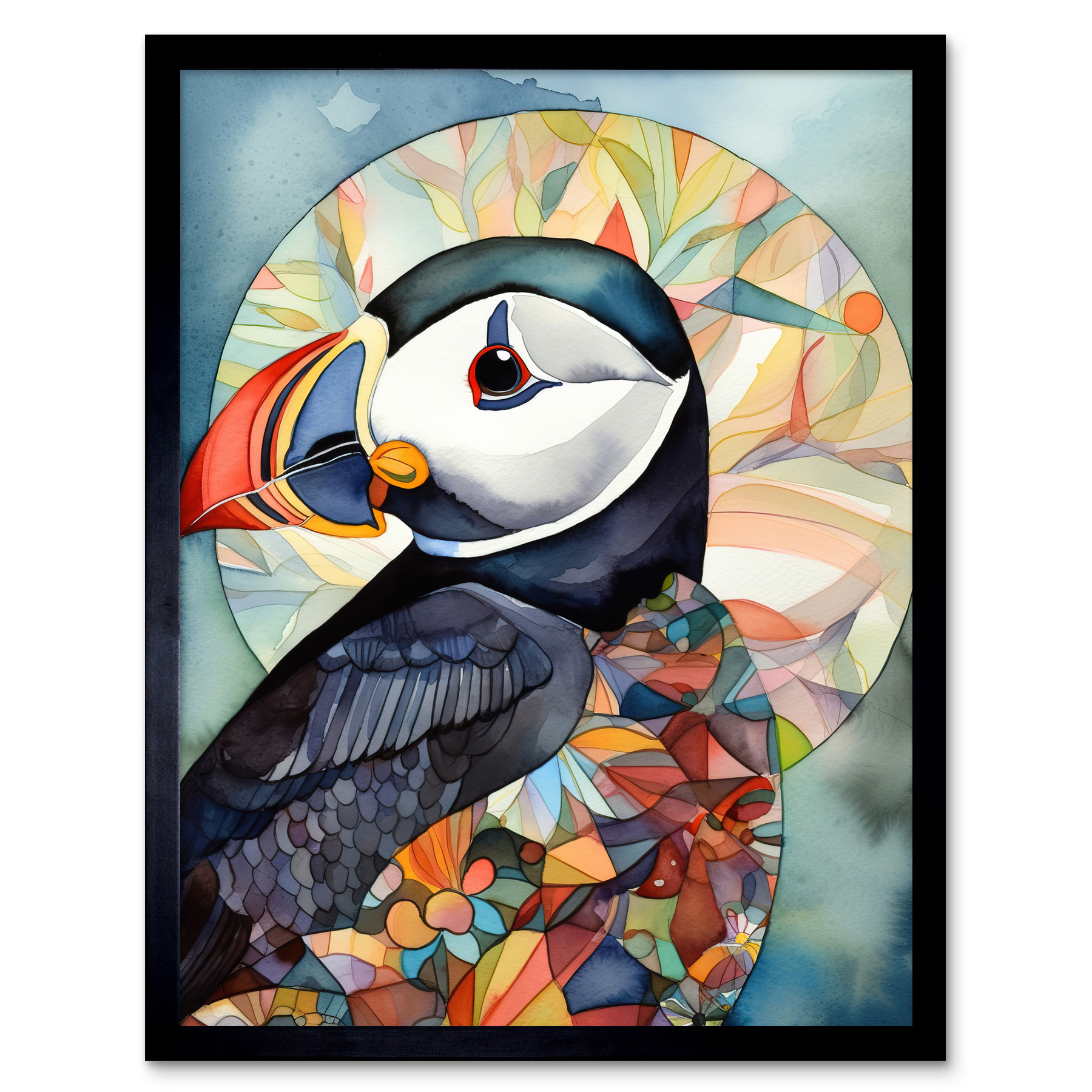 Puffin Bird Portrait Modern Folk Art Framed Wall Art Picture Print 12x16