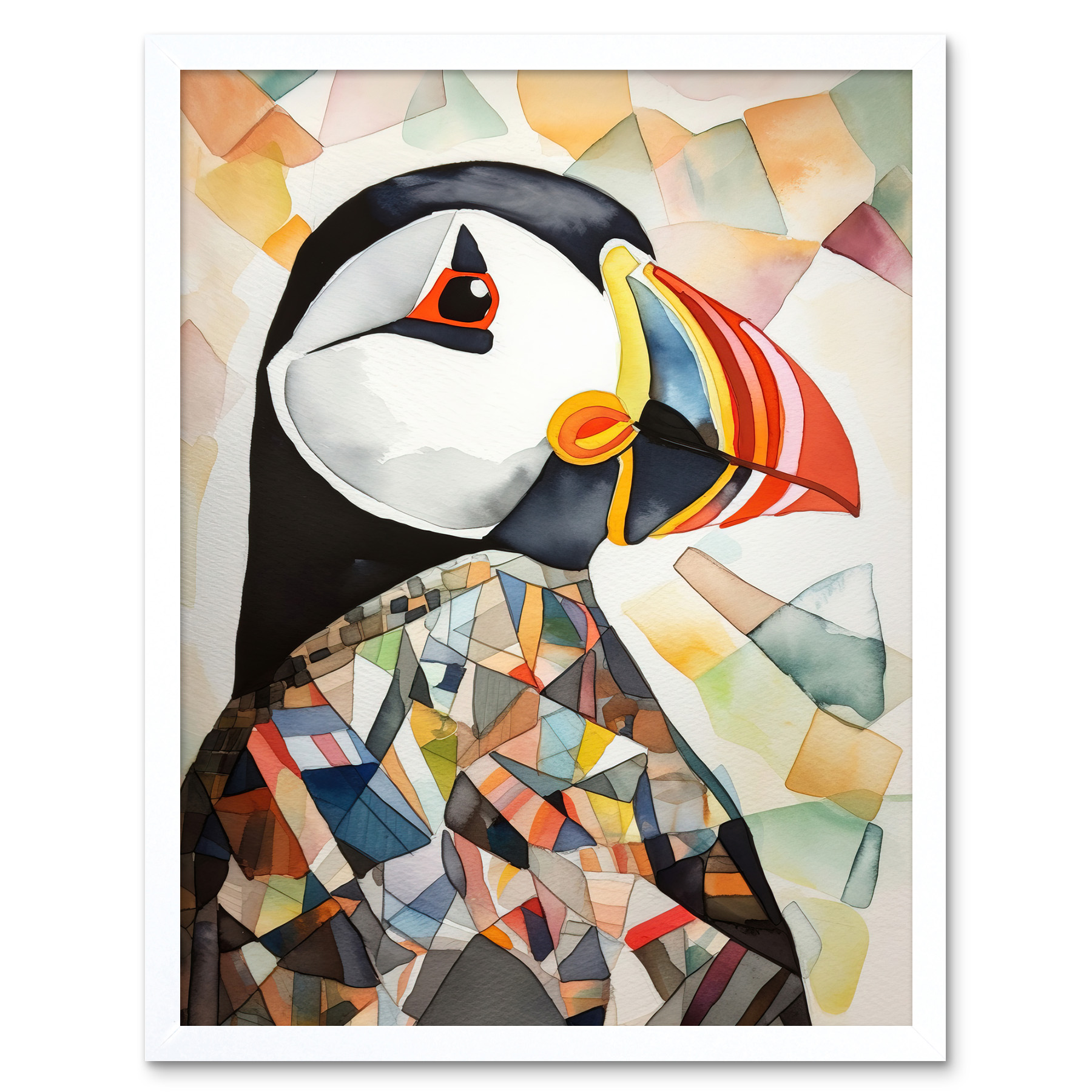 Puffin Bird Abstract Portrait Modern Folk Art Framed Art Picture Print 12x16