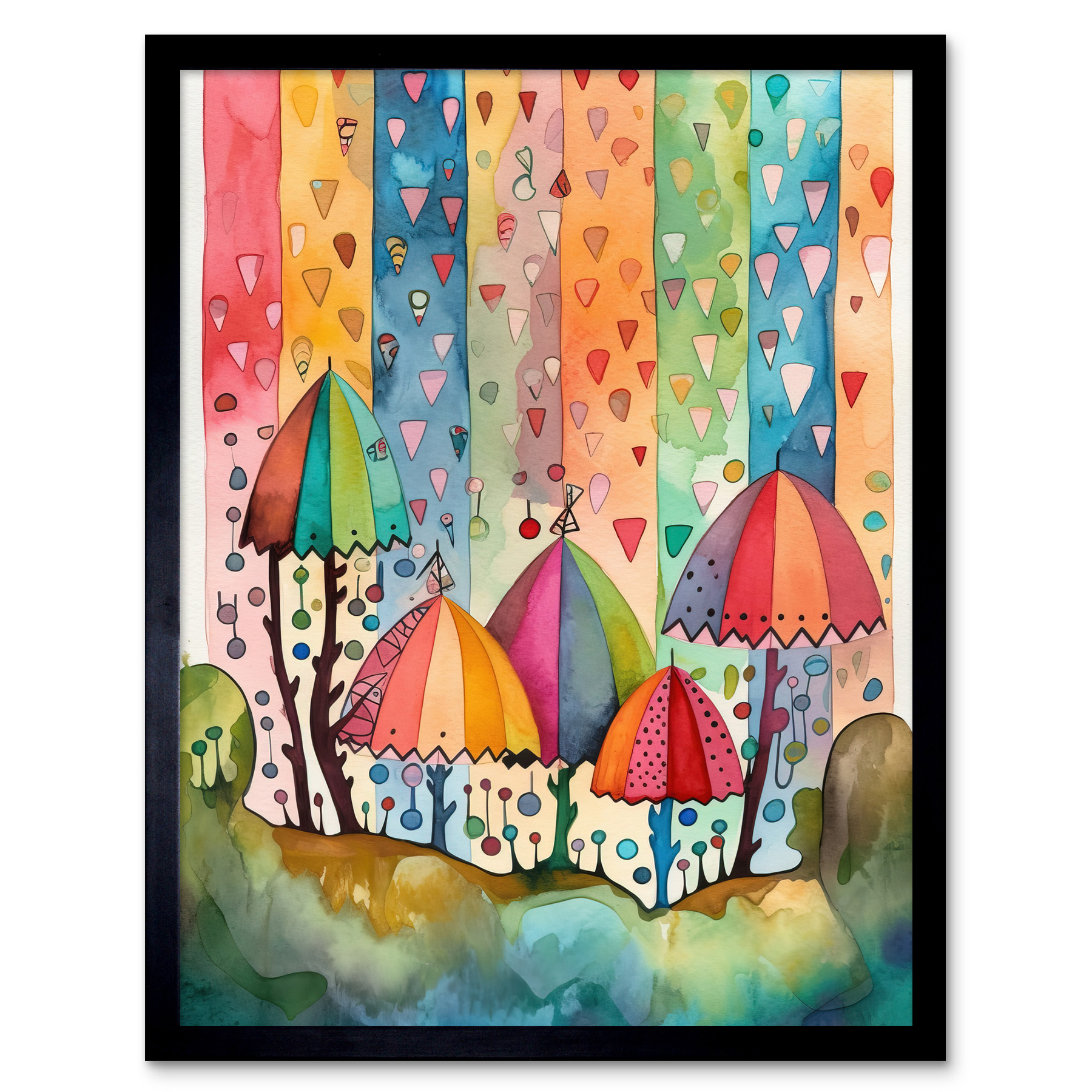 Candy Land Rain Rainbow Modern Folk Art Framed Wall Art Picture Print 12x16