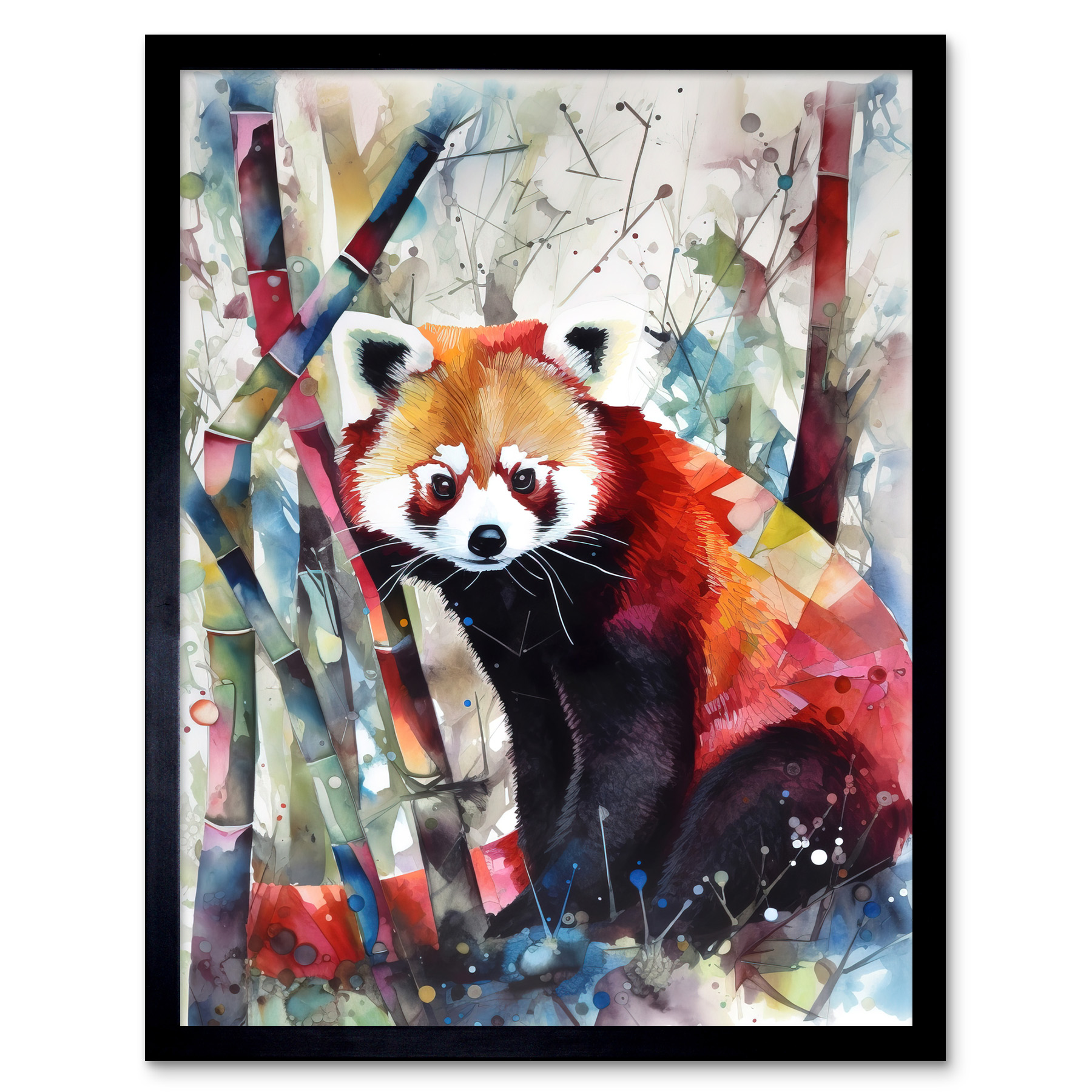 Red Panda In Bamboo Forest Modern Folk Art Framed Wall Art Picture Print 12x16