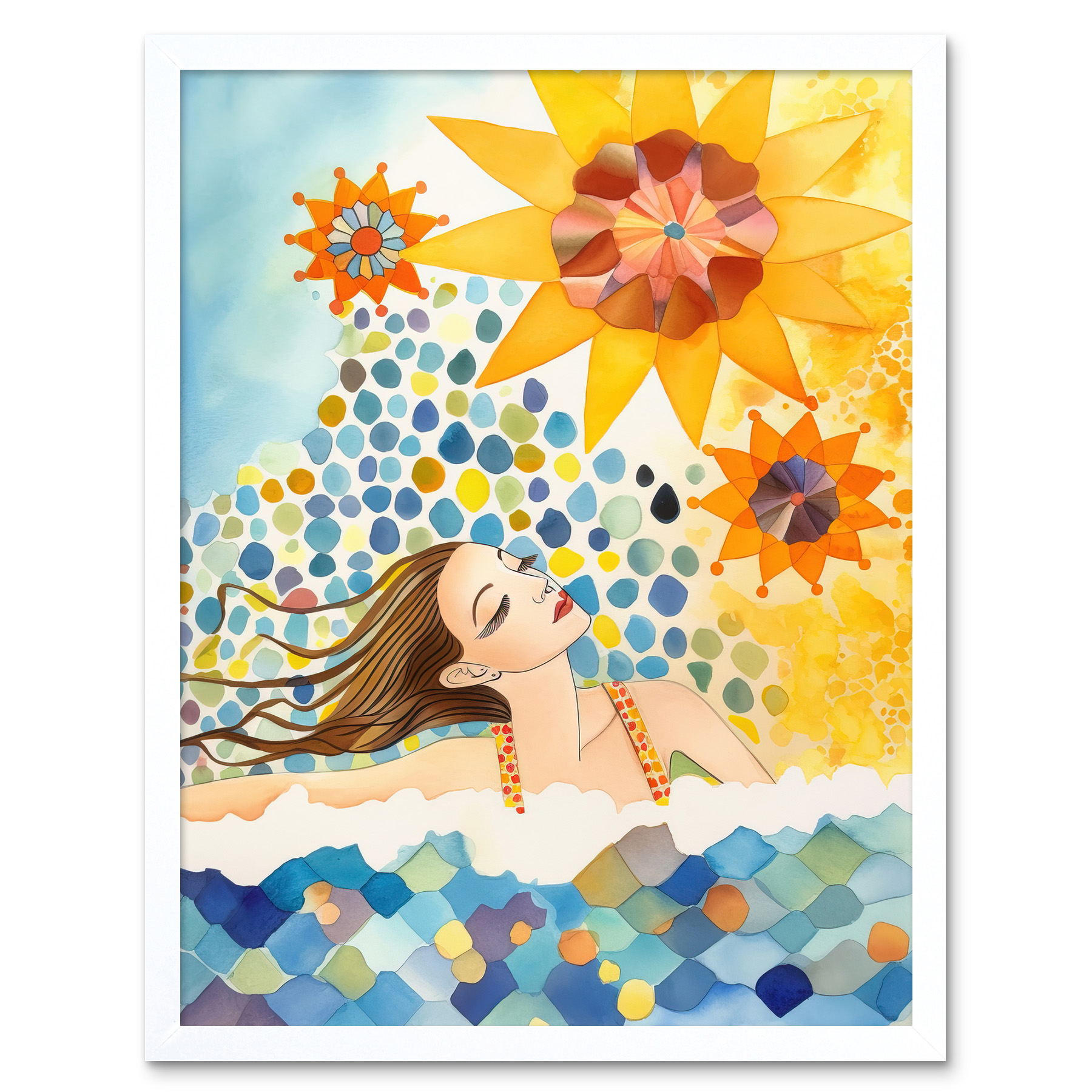 Abstract Sea Swimming Modern Folk Art Bathroom Framed Art Picture Print 12x16