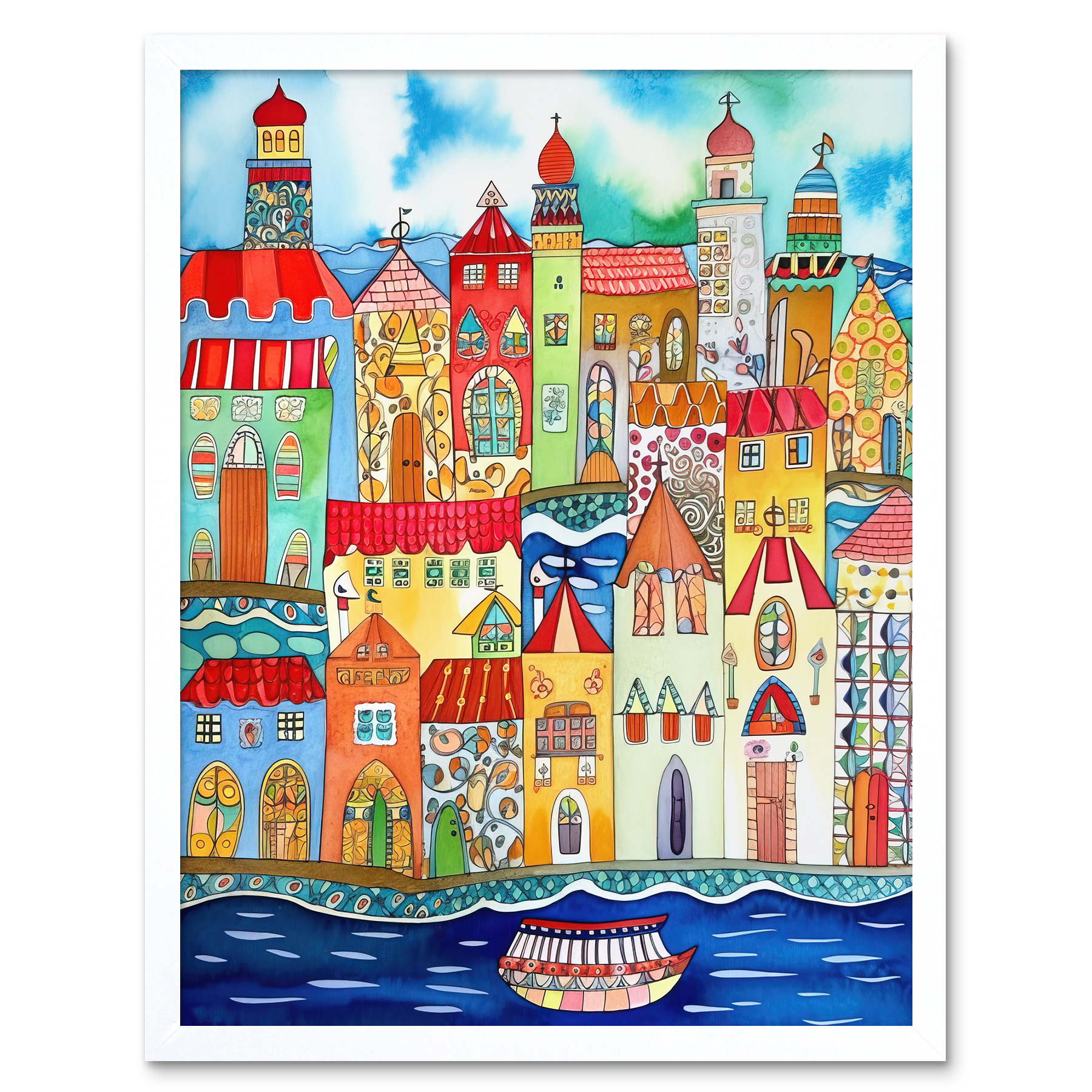Tangier Morocco Modern Folk Art Framed Wall Art Picture Print 12x16