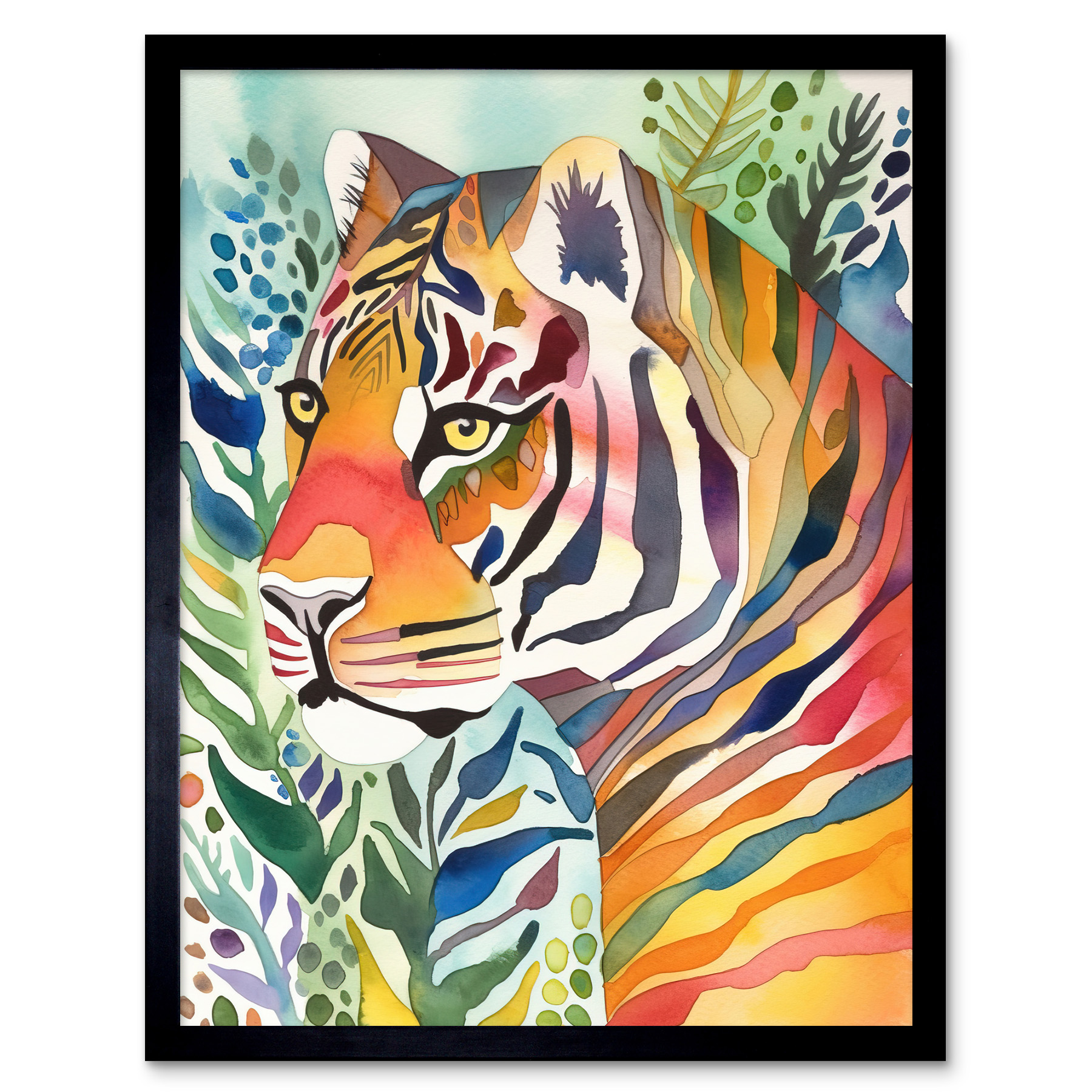The Hidden Tiger Modern Folk Art Framed Wall Art Picture Print 12x16
