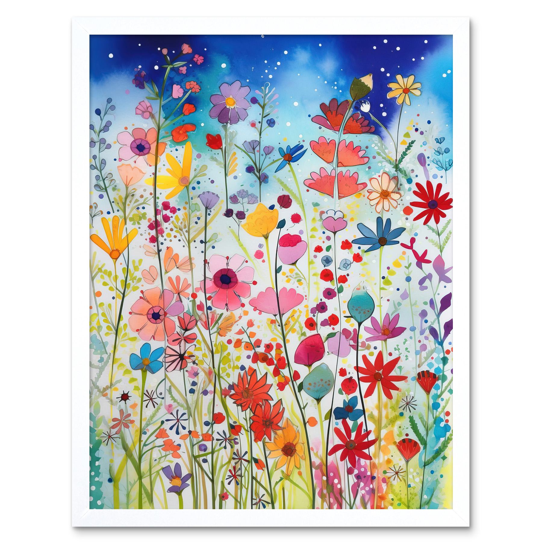 Summer Wildflower Meadow Modern Folk Art Framed Wall Art Picture Print 12x16