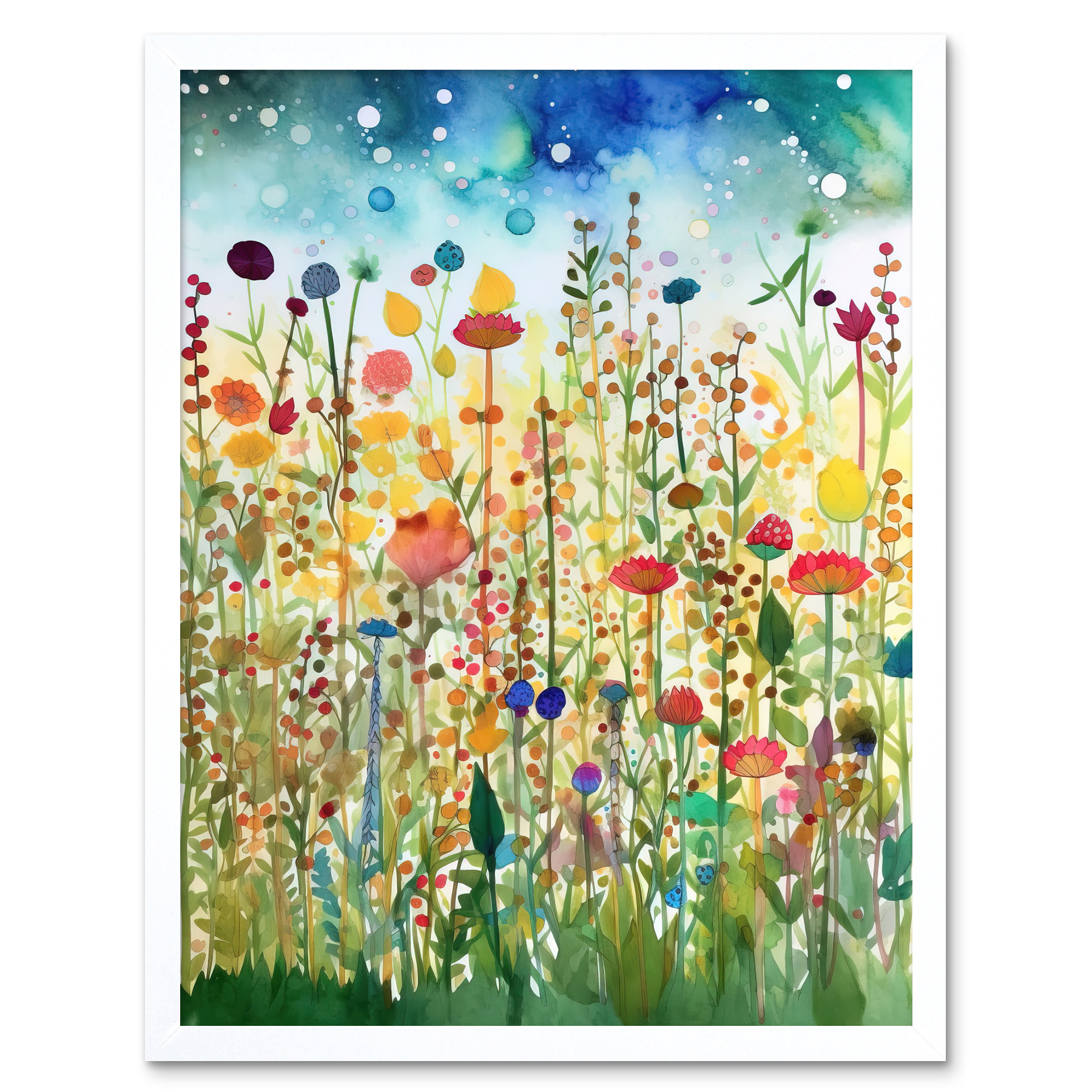 Wildflower Meadow Modern Folk Art Framed Wall Art Picture Print 12x16