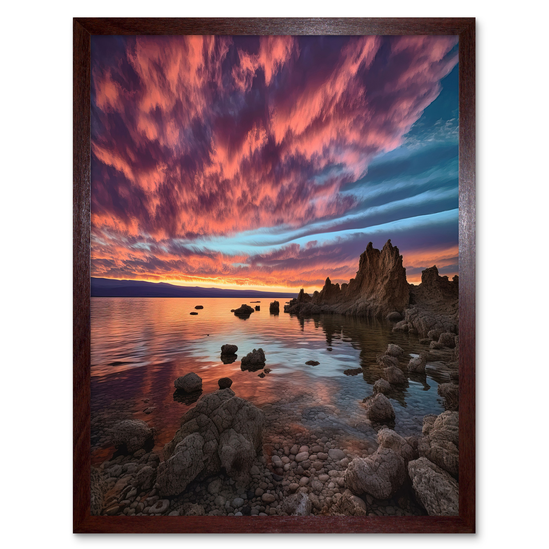 Atmospheric Sunset Clouds Over Mono Lake Framed Wall Art Picture Print 12x16