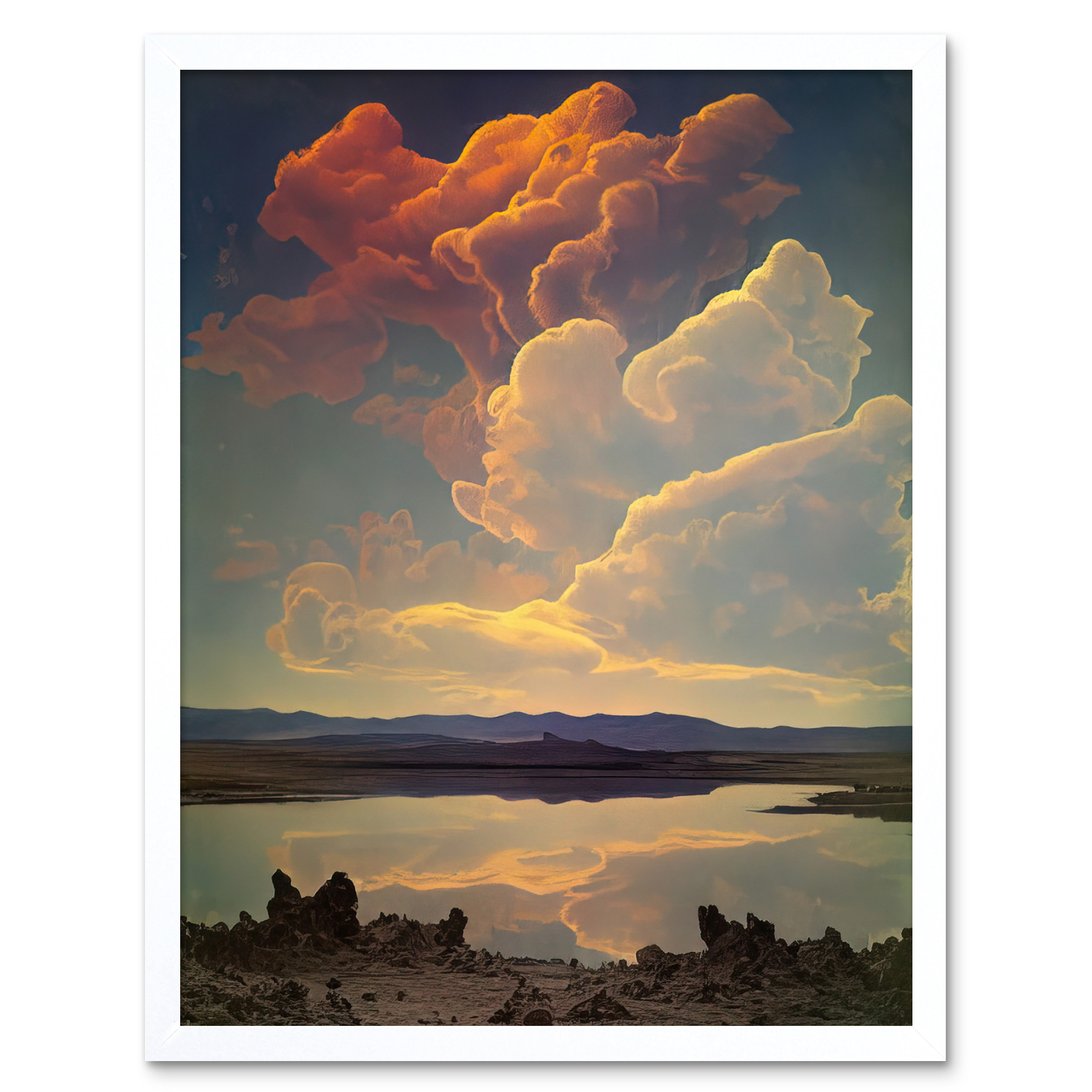 Vintage Style Atmospheric Cloud Reflections Lake Framed Art Picture Print 12x16