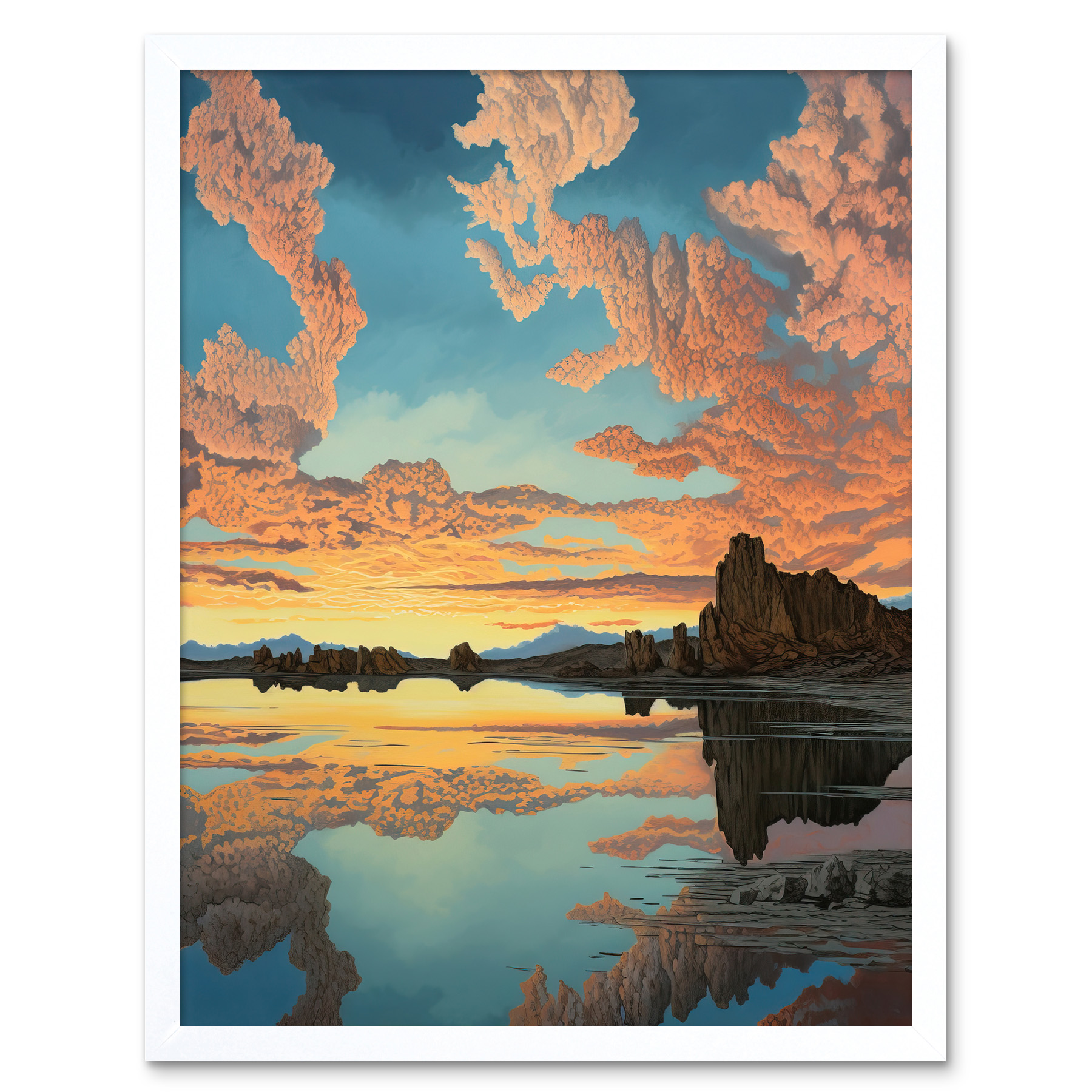 Cloud Reflections Early Morning Dawn Mono Lake Framed Art Picture Print 12x16