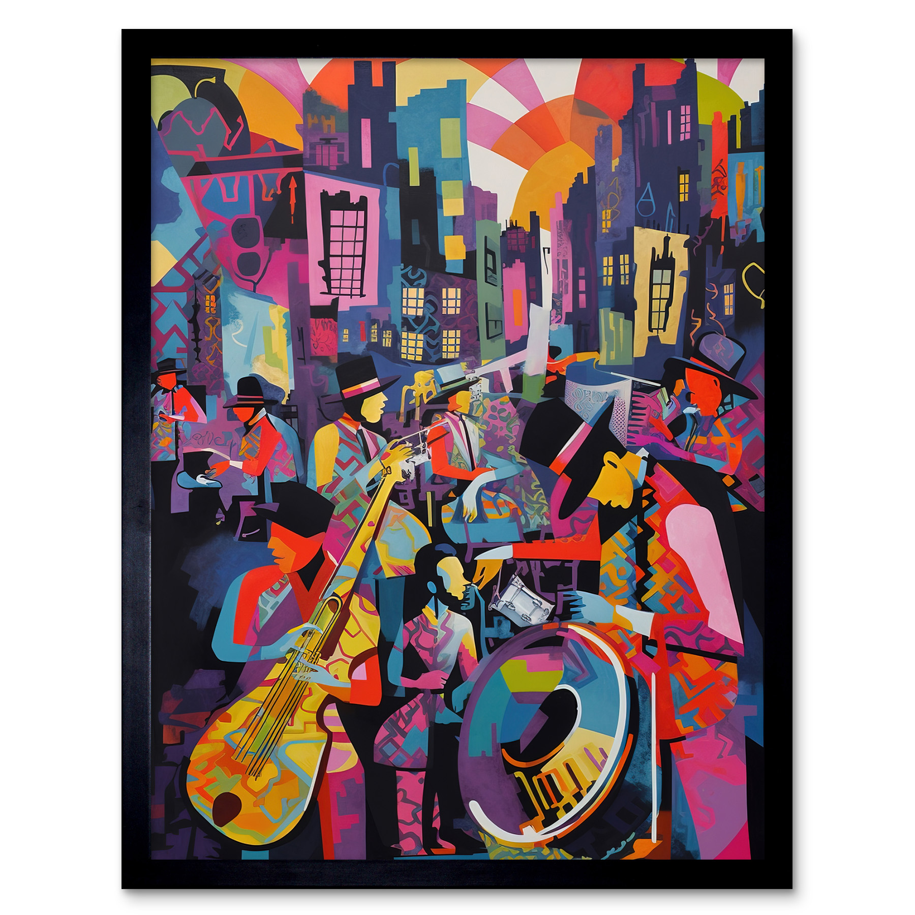 New Orleans Jazz Festival City Musicians Abstract Framed Art