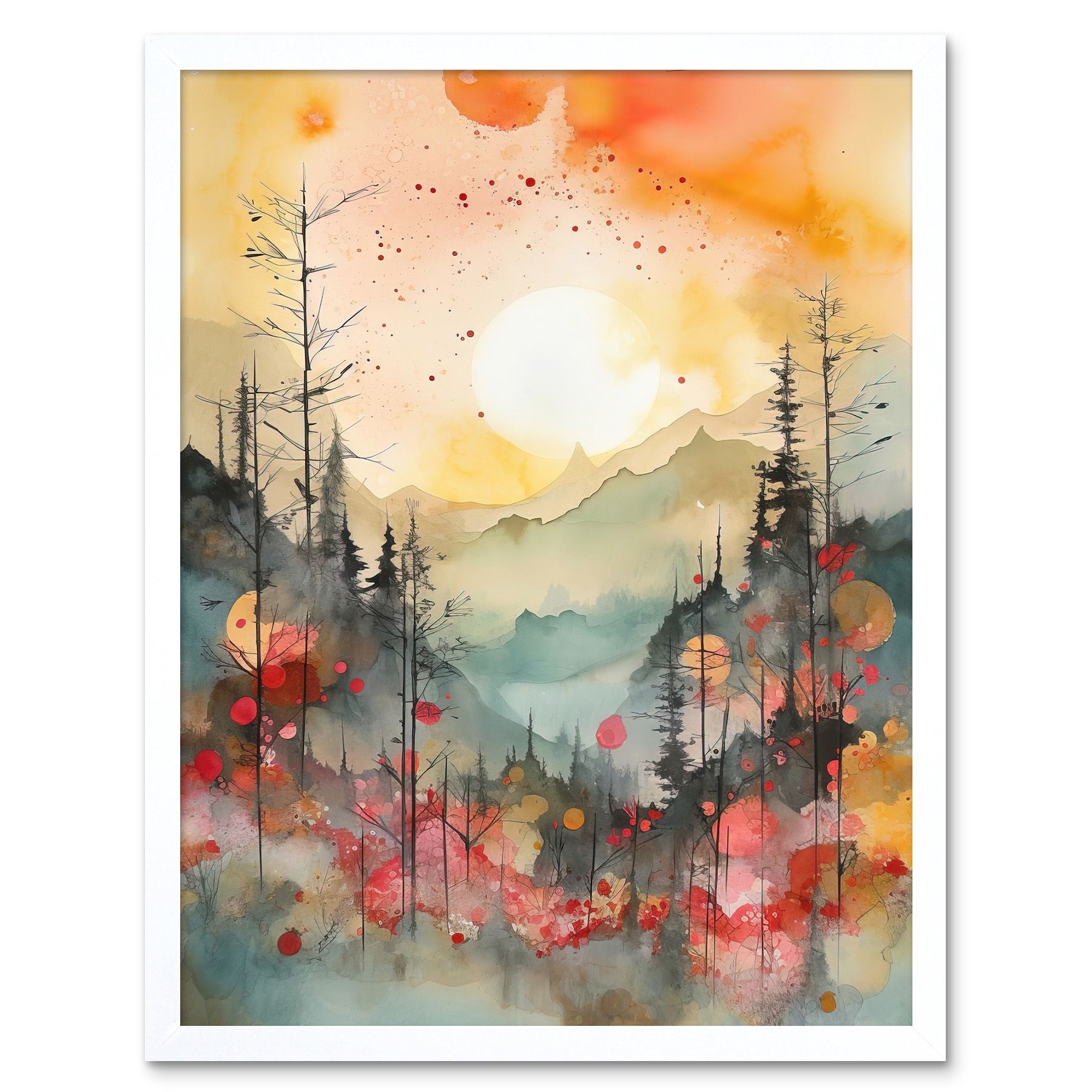 Sunrise Over Misty Mountain Forest Landscape Framed Wall Art Picture Print 12x16