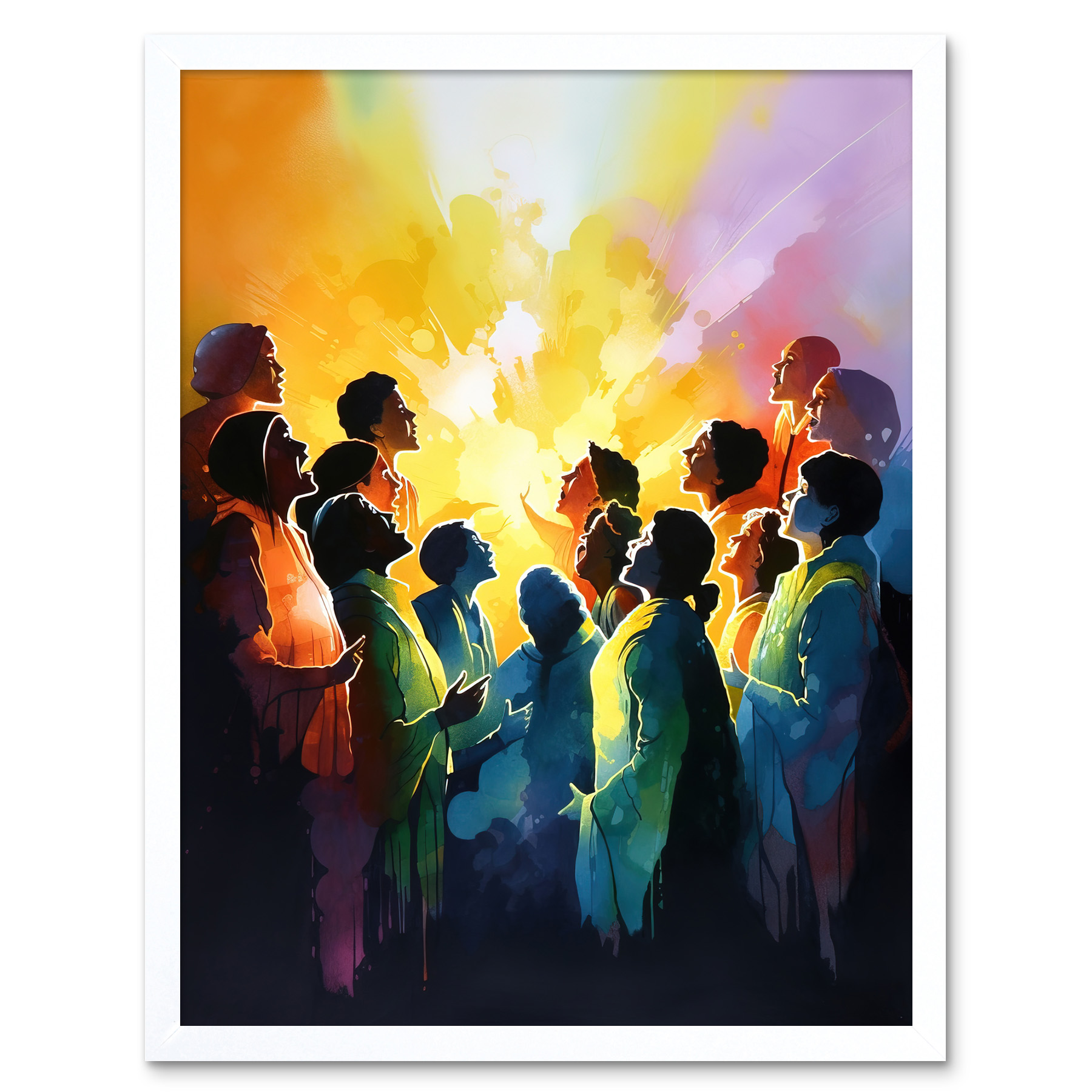 Choir Women Singing by Bonfire Rainbow Colour Framed Art Picture Print 12x16
