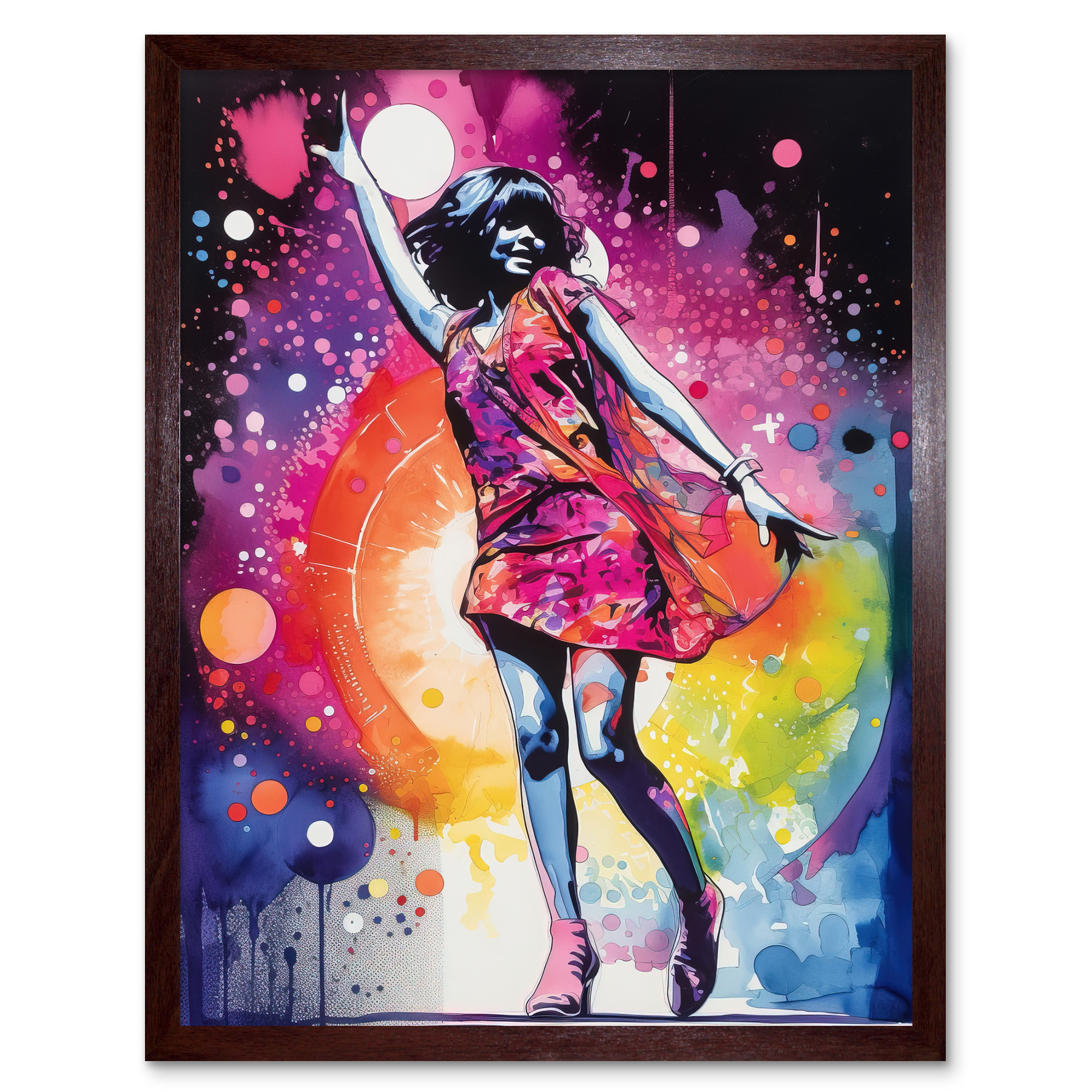 Disco Music Fever Dance Rainbow Dancefloor Light Framed Art Picture Print 12x16