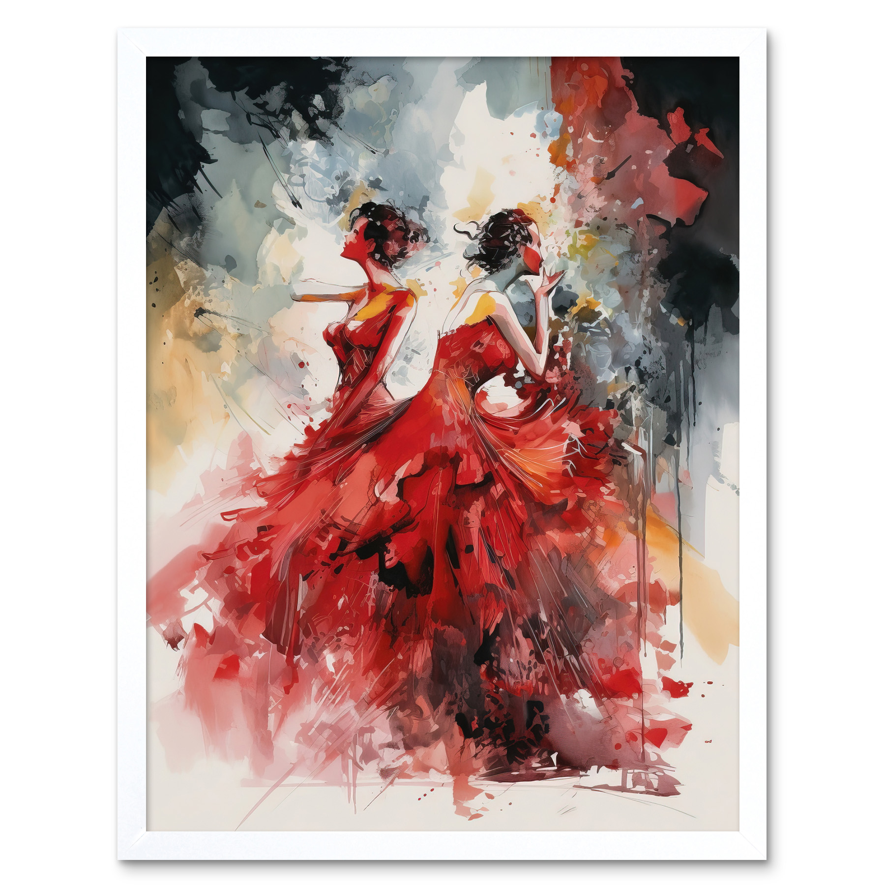 Flamenco Music Dancers Dancing Stage Red Dresses Framed Art Picture Print 12x16