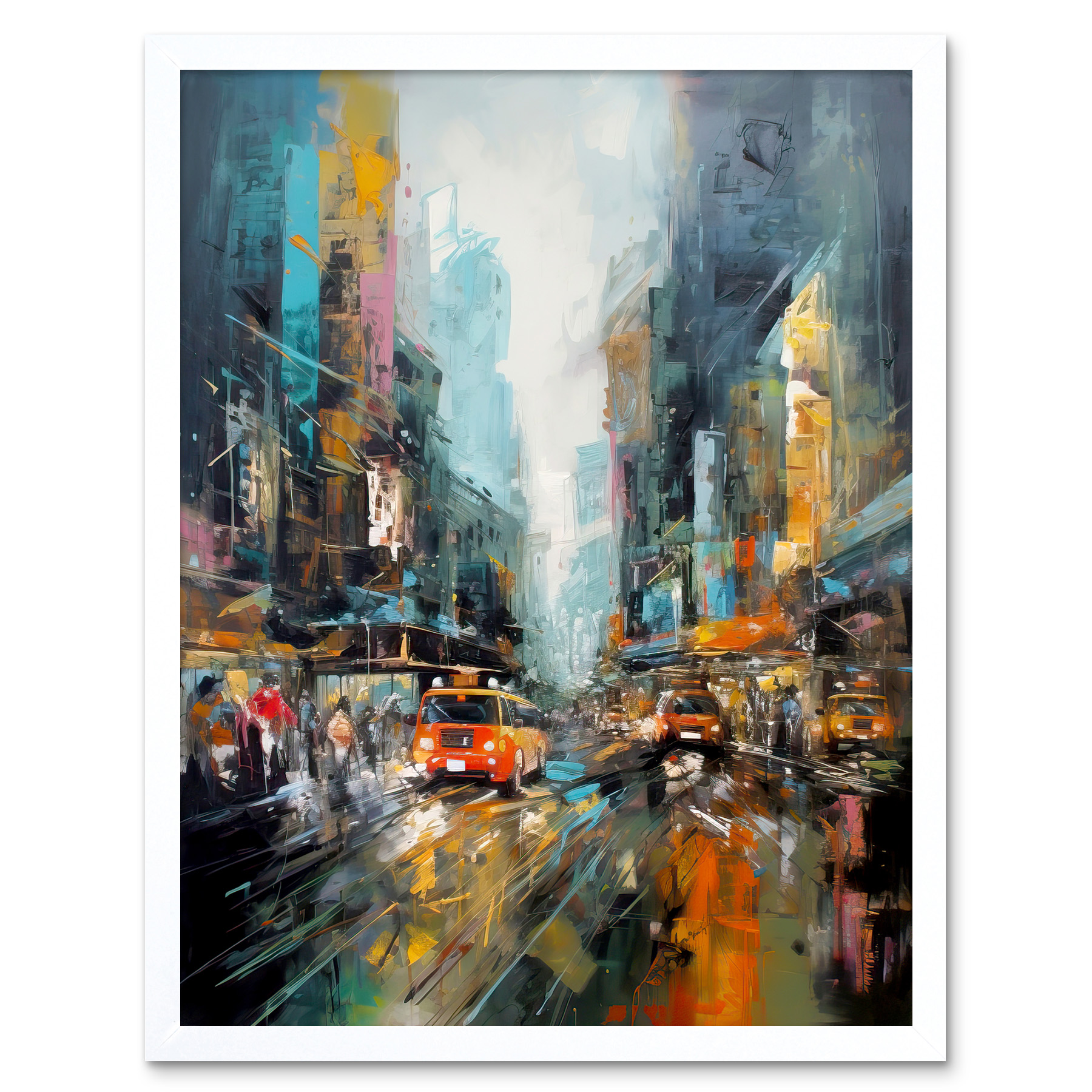 New York City Rainy Day Abstract Action Cityscape Framed Art Picture Print 12x16
