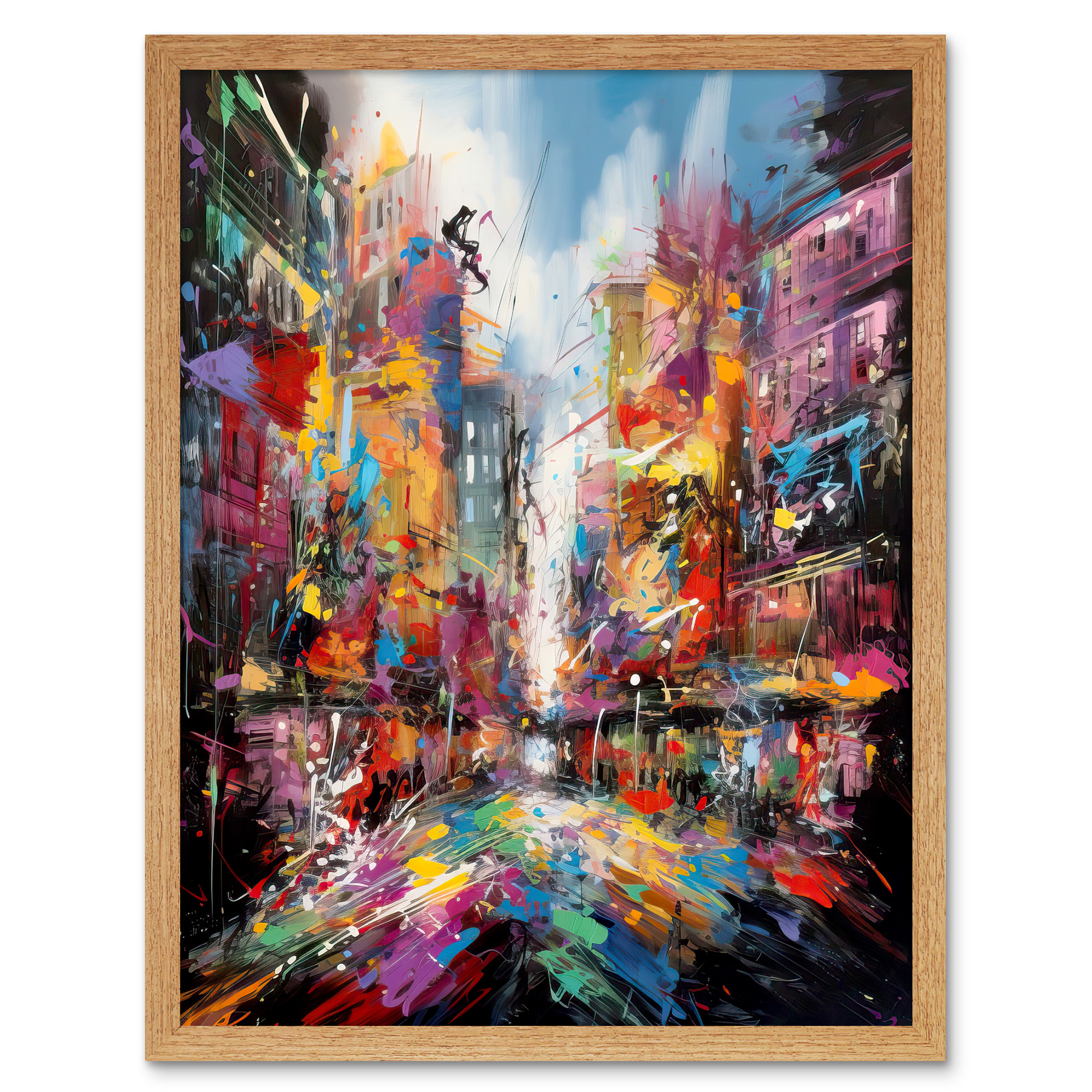 Abstract City Street Modern Vibrant Cityscape Framed Art