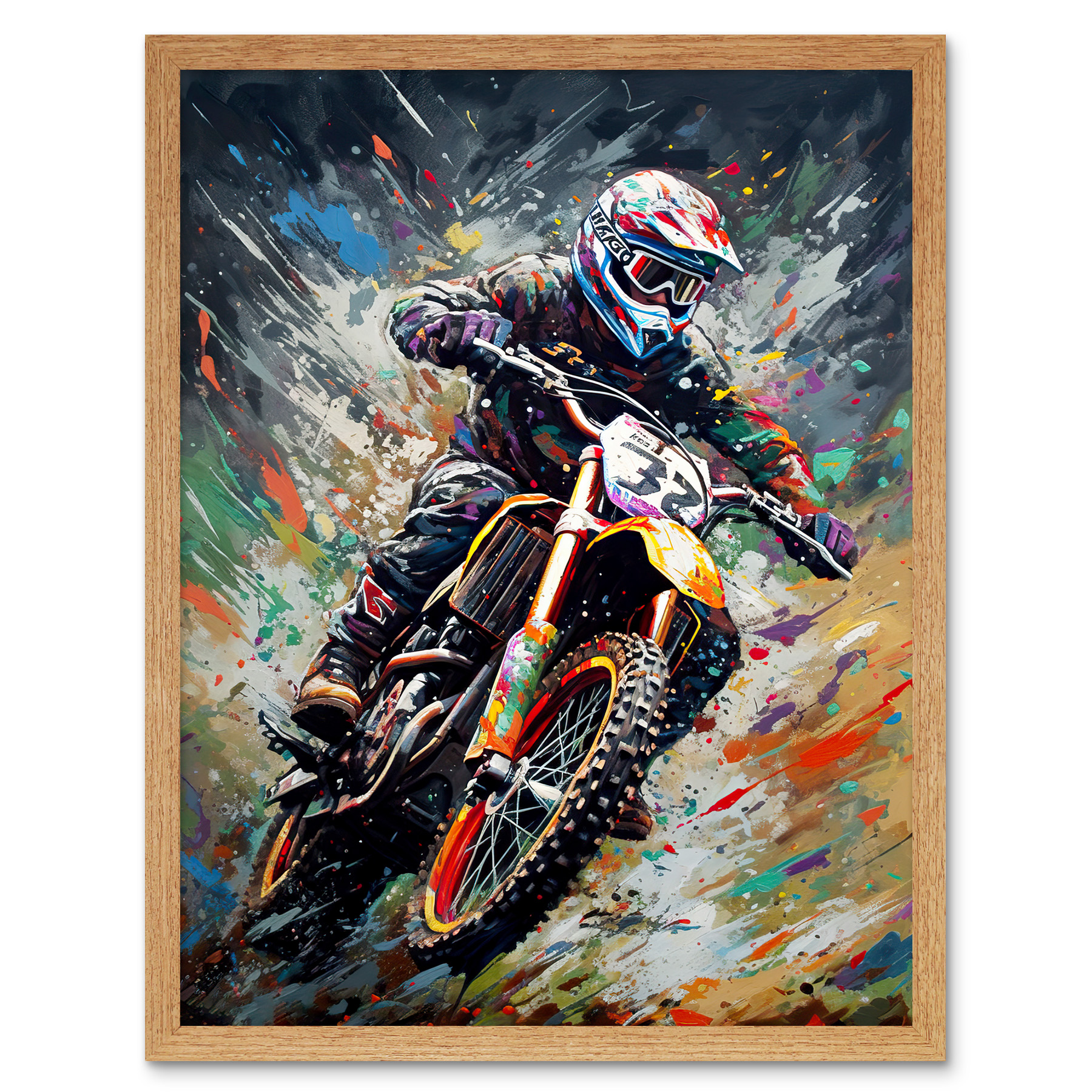 Motocross Race Action Shot Paint Splat Portrait Framed Art Picture Print 12x16