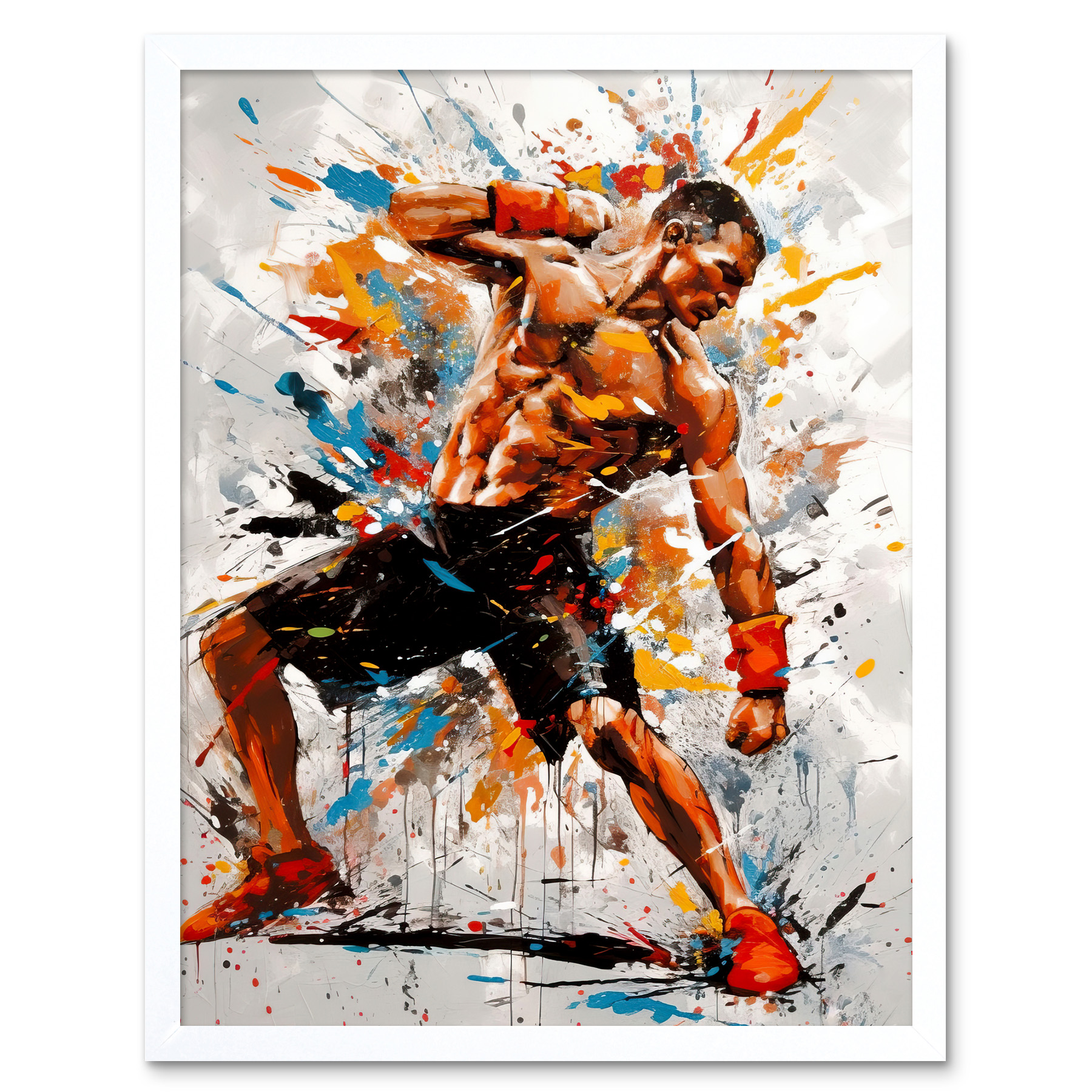 Martial Arts Kickboxer Athlete Splat Paint Art Framed Art Picture Print 12x16