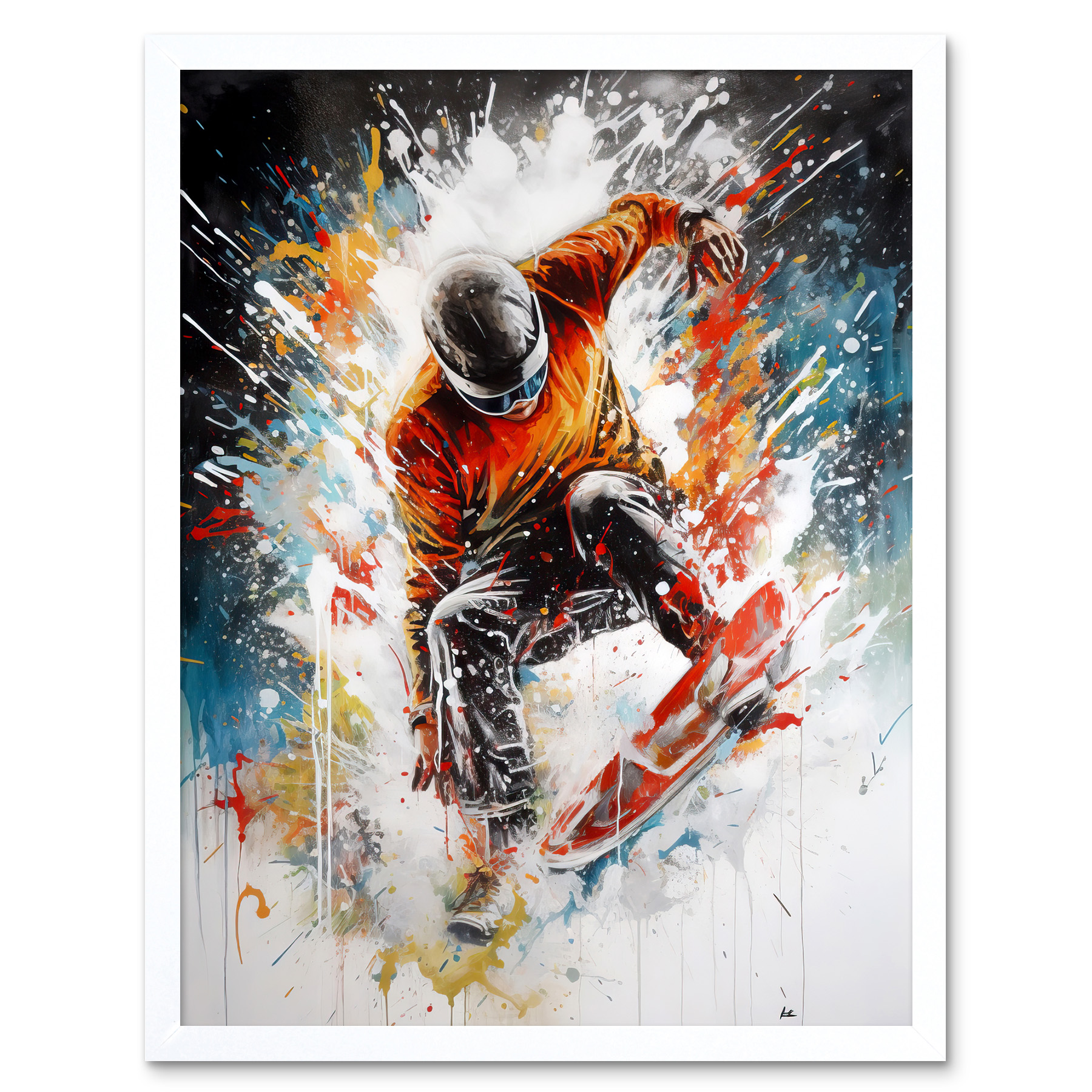 Extreme Sports Snowboarding Paint Splat Portrait Framed Art Picture Print 12x16