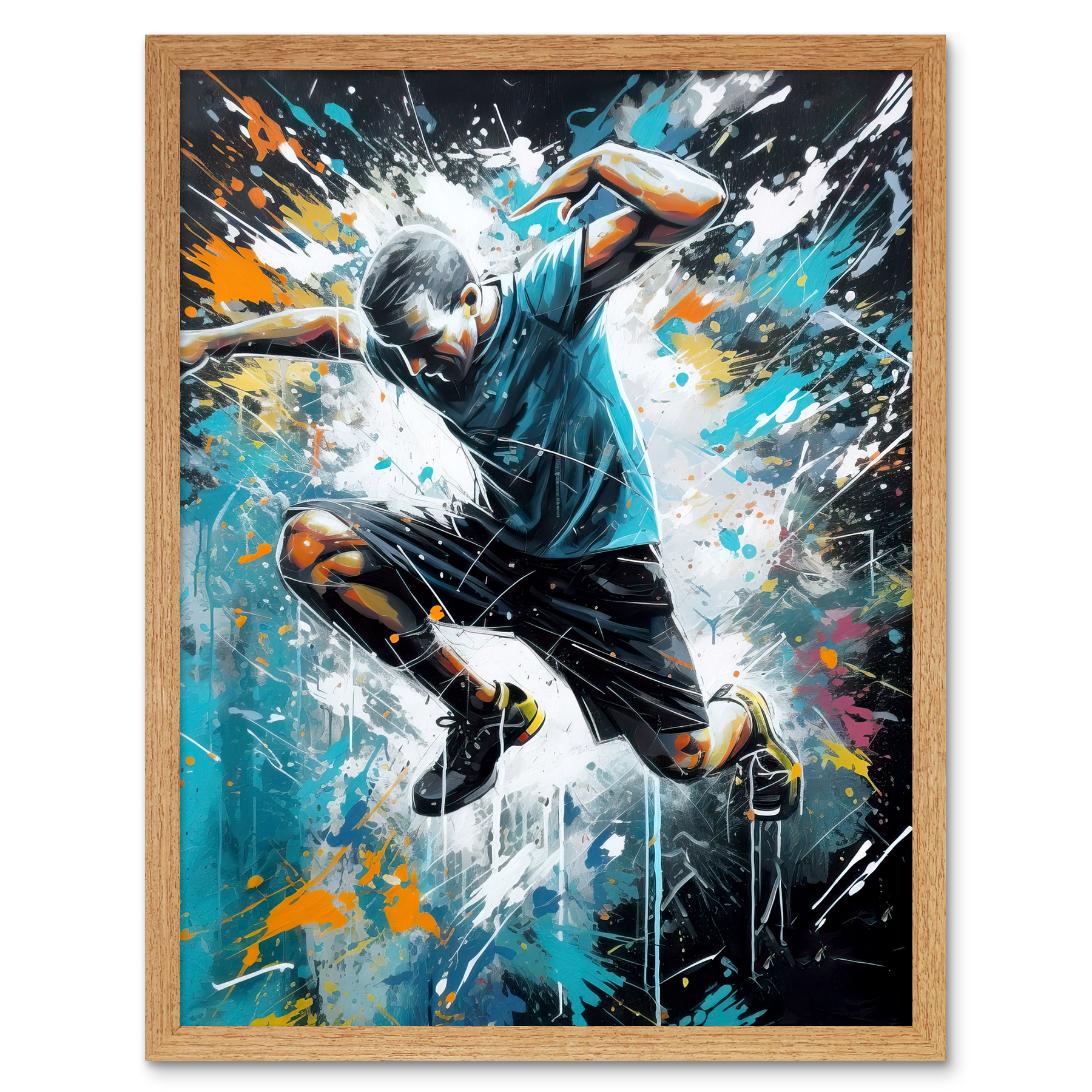 Man Doing Parkour Jump Pose Paint Splat Portrait Framed Art Picture Print 12x16