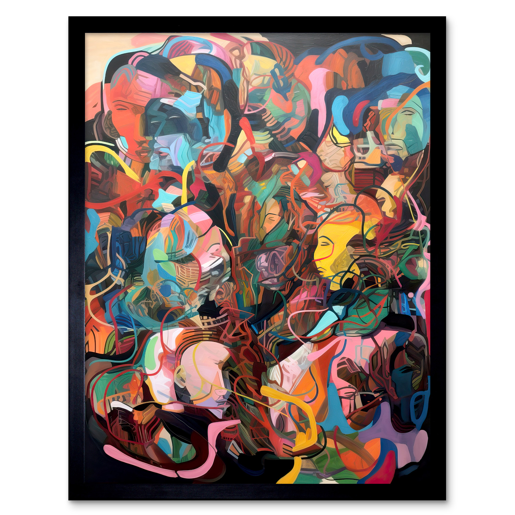 Human Relationships Multicoloured Abstract Crowd Framed Art Picture Print 12x16