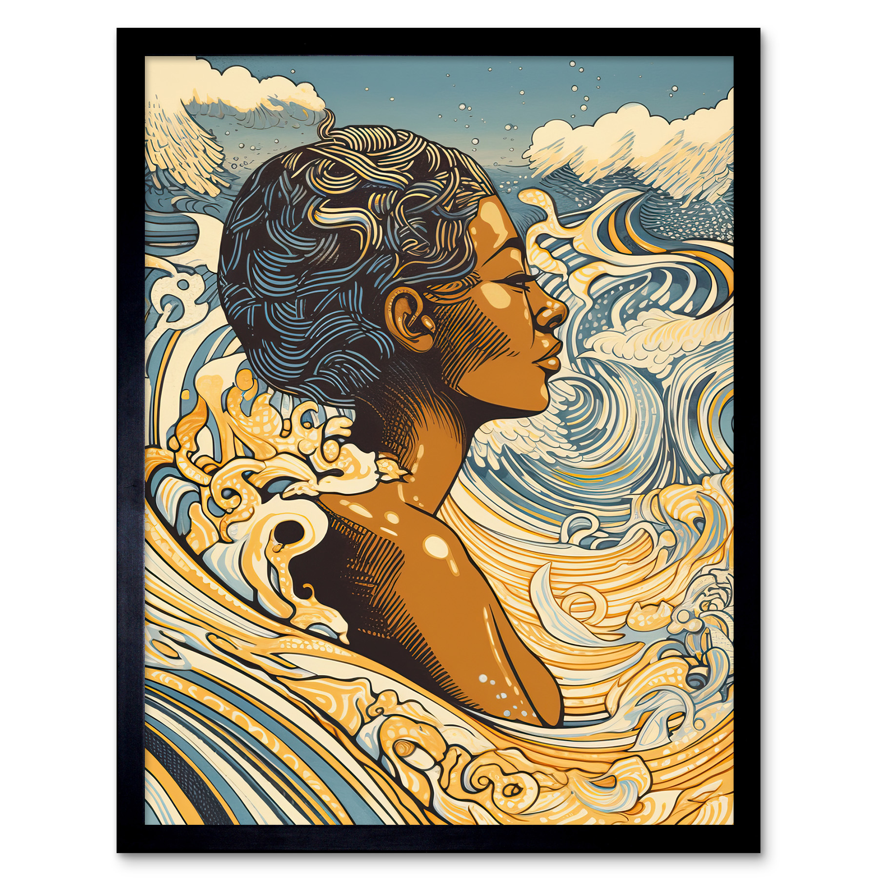 Love of the Sea Summer Swim Modern Illustration Framed Art Picture Print 12x16