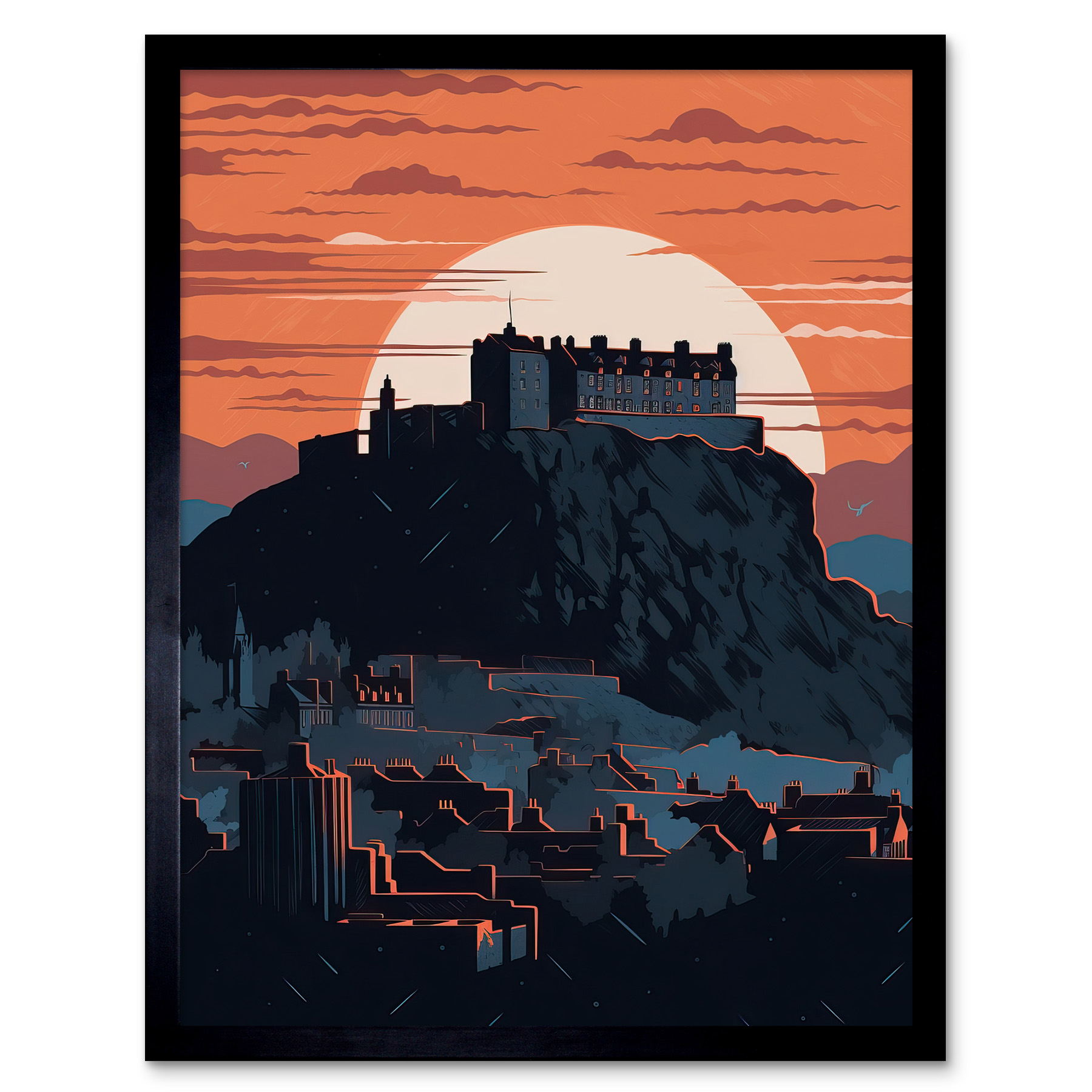 Edinburgh Castle and Old Town Atmospheric Sunset Framed Art Picture Print 12x16