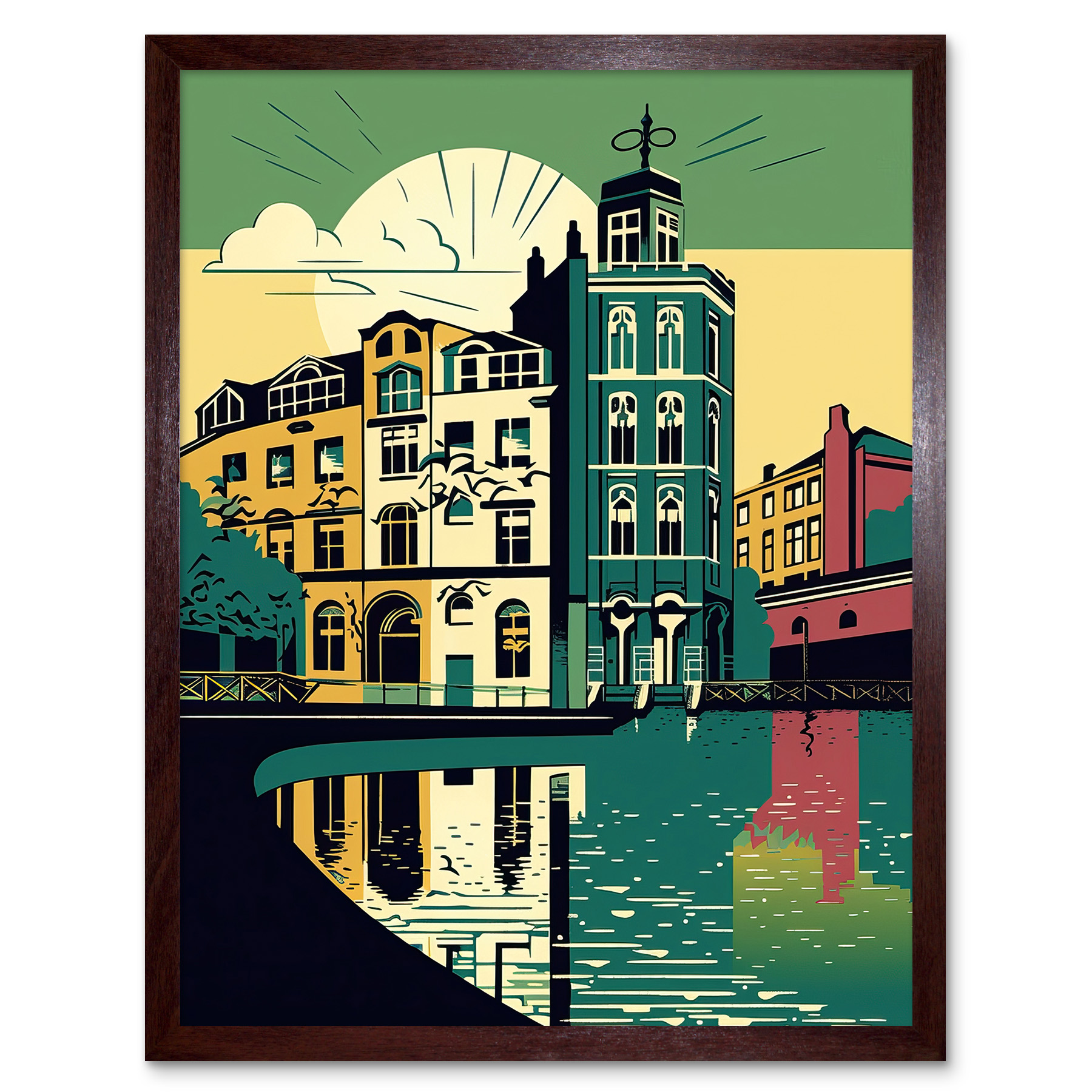 Leeds City Architecture Waterfront Illustration Framed Art Picture Print 12x16