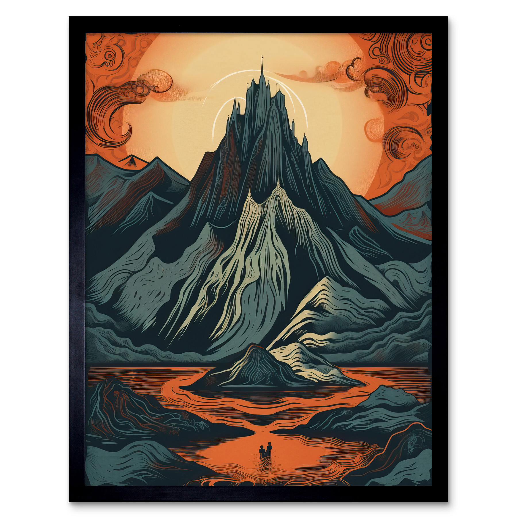 Erebor The Lonely Mountain Landscape Illustration Framed Art
