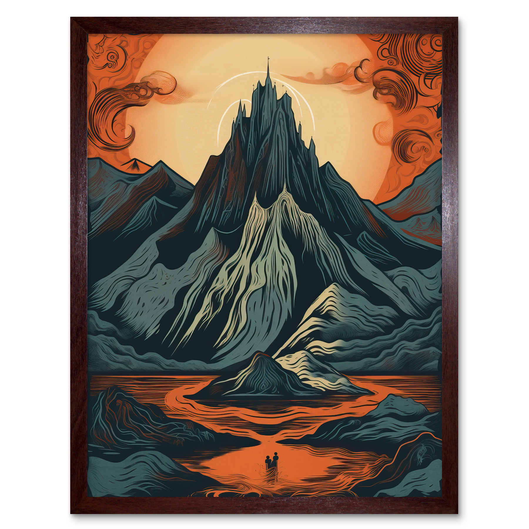 Erebor The Lonely Mountain Landscape Illustration Framed Art