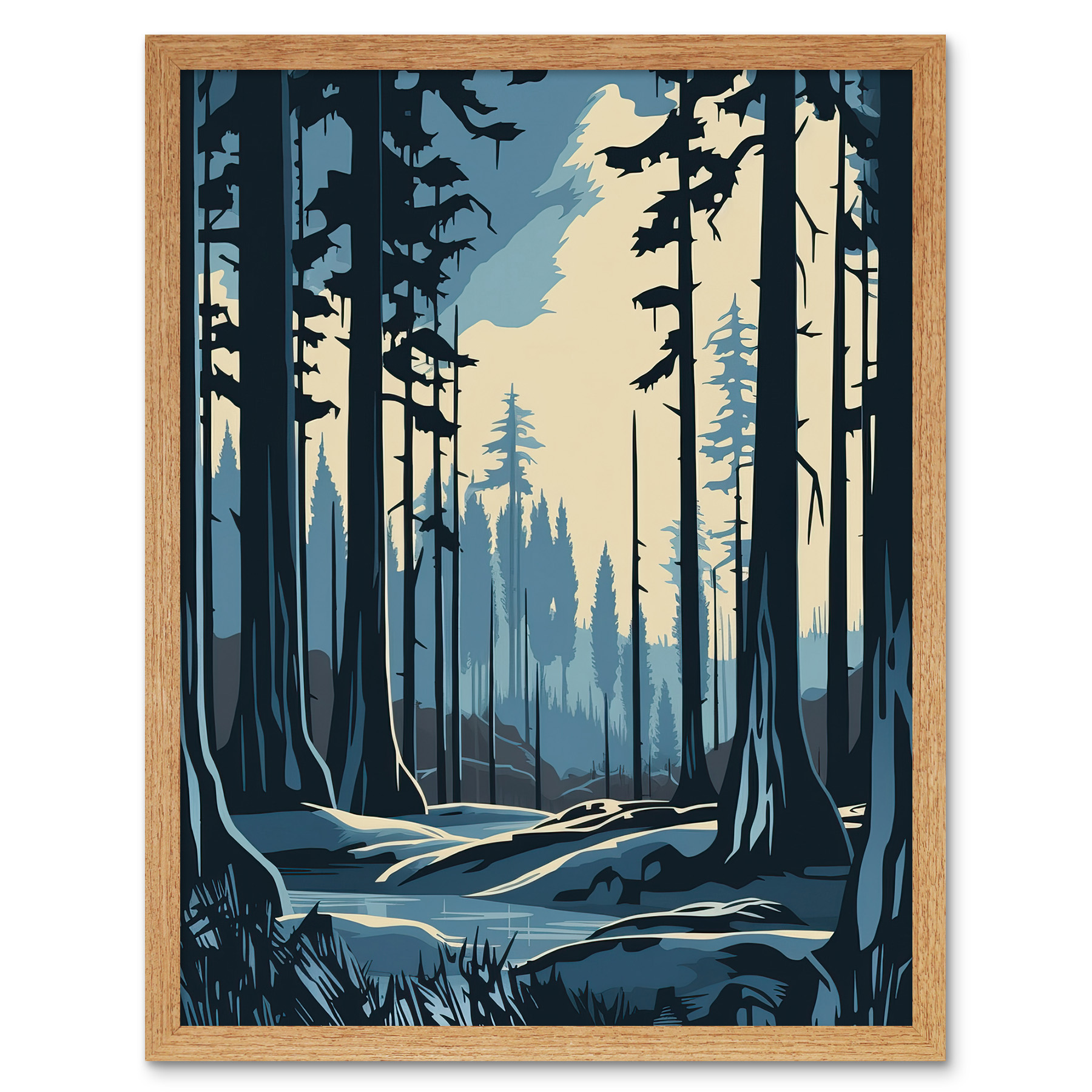 Taiga Boreal Forest Winter Landscape Illustration Framed Art Picture Print 12x16
