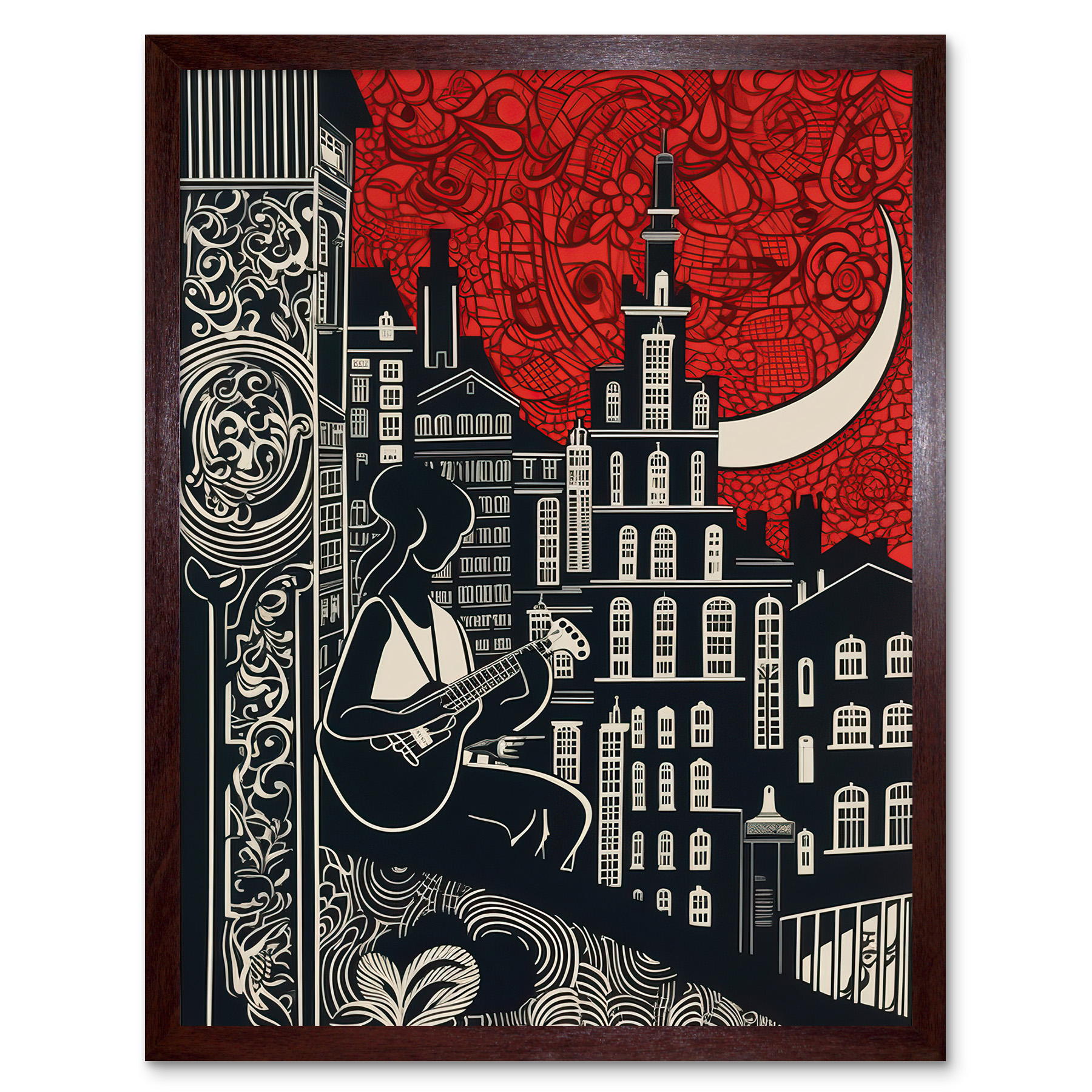 Street Musician Guitarist in Edinburgh Cityscape Framed Art Picture Print 12x16