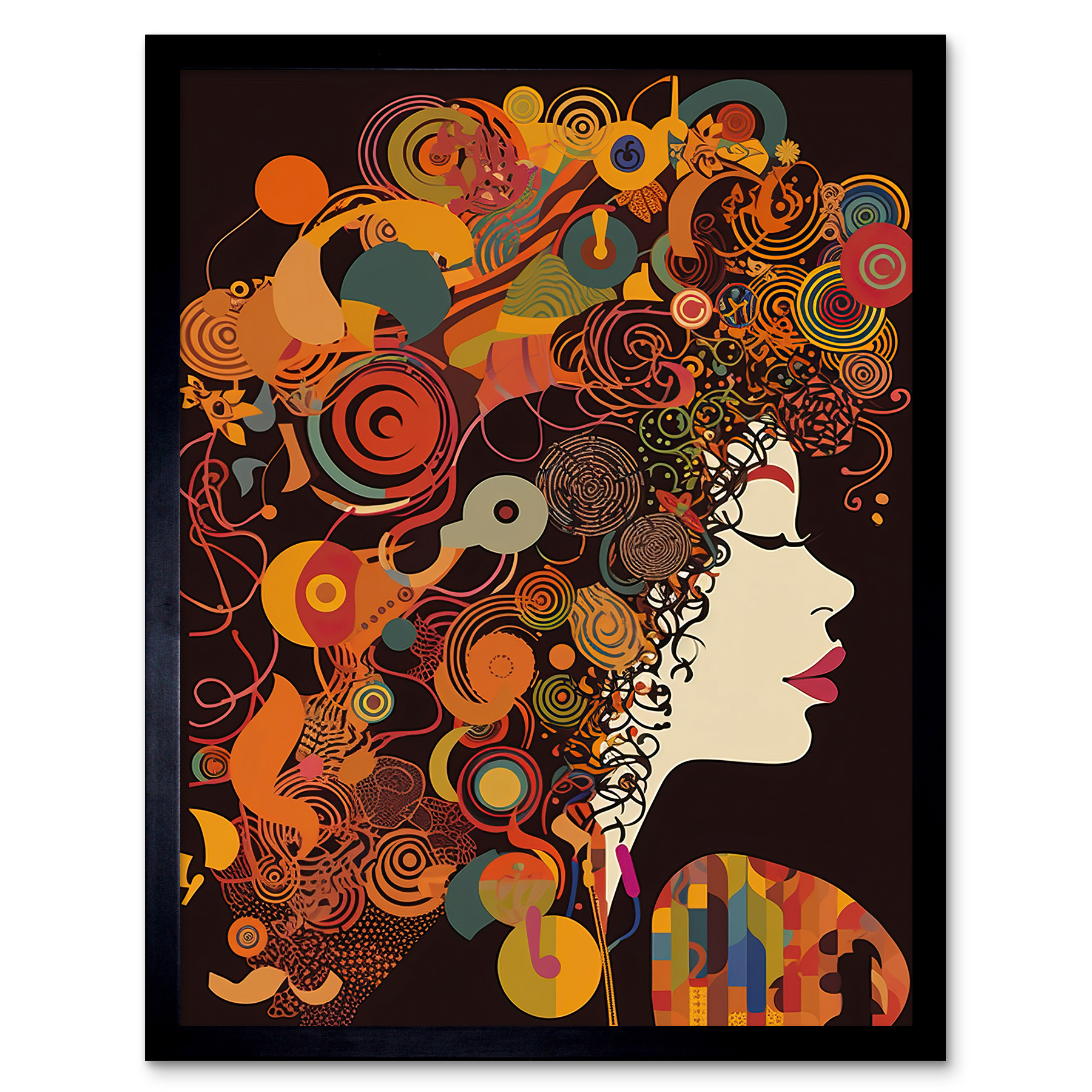 Kandinsky Inspired Woman Portrait Modern Folk Art Framed Art Picture Print 12x16