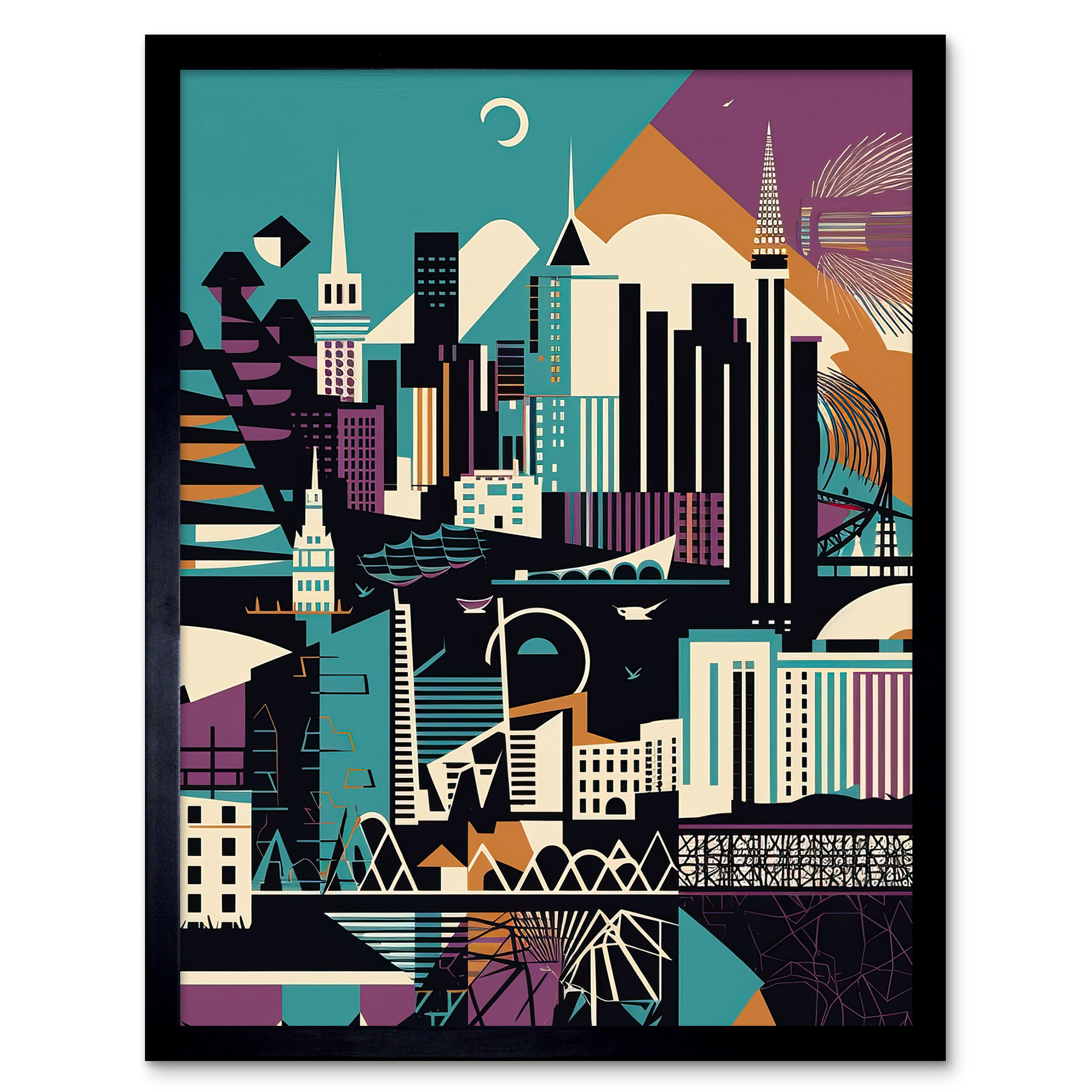 Dundee City Modern Abstract Geometric Cityscape Framed Art Picture Print 12x16