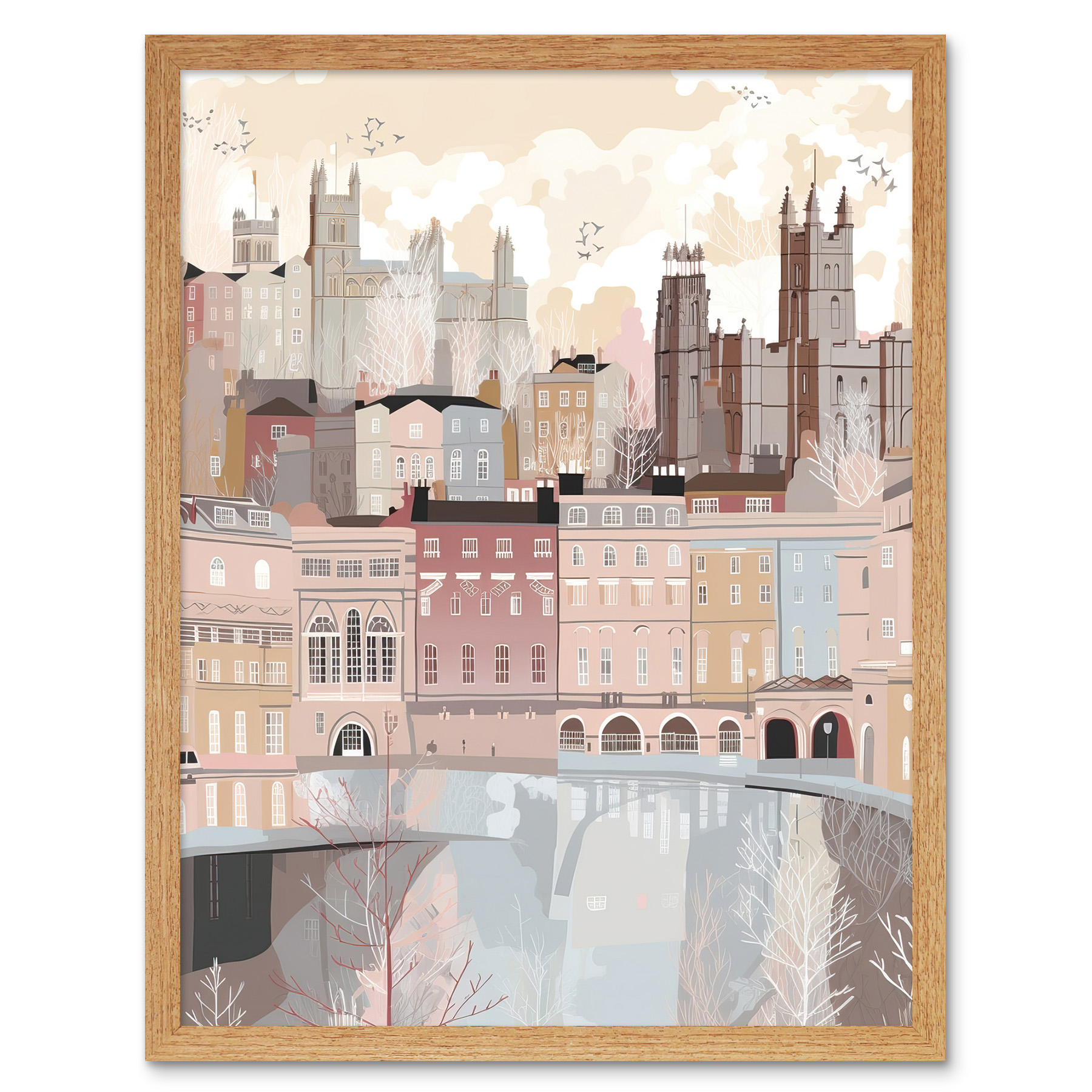 Bath Georgian Architecture Pastel Colour Cityscape Framed Wall Art Print 12x16