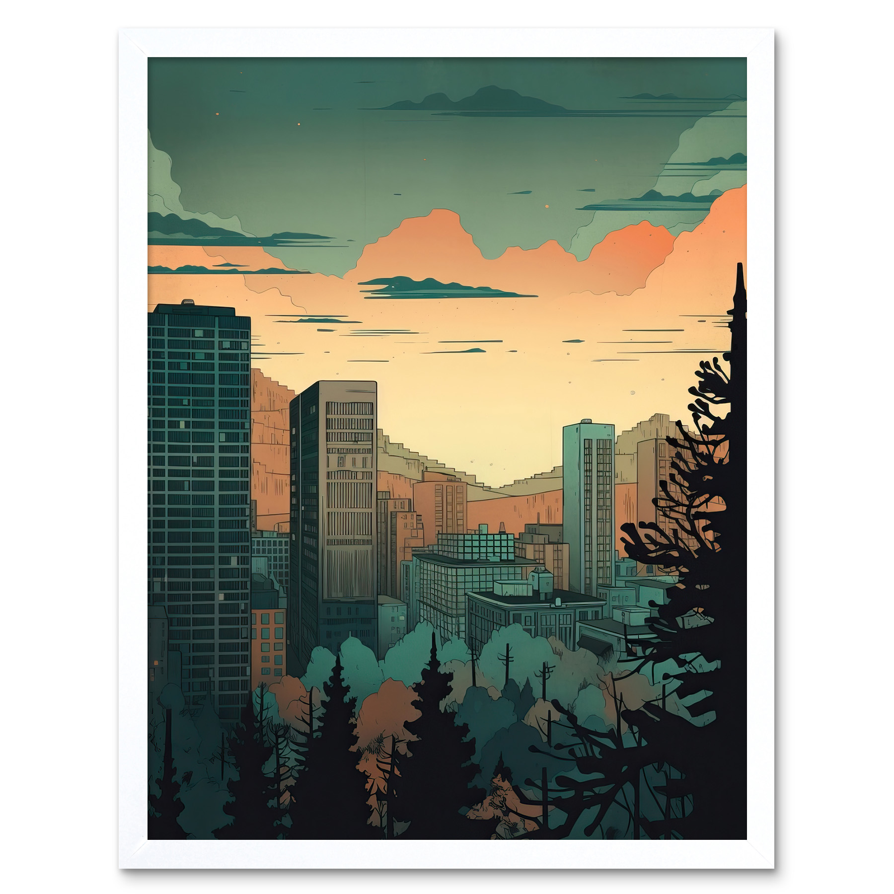 Skyscrapers by Forest Urban Architecture Landscape Framed Wall Art Print 12x16
