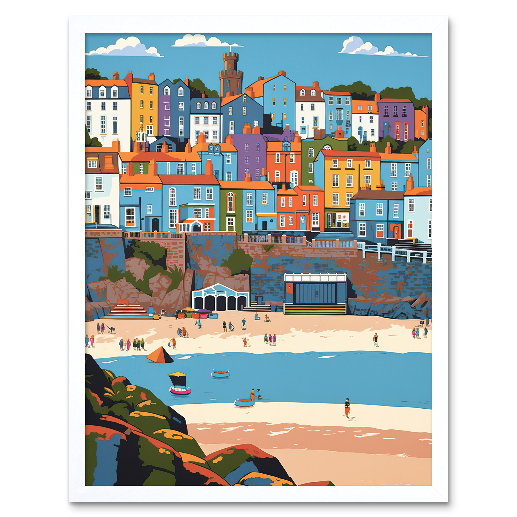 Tenby Castle Beach in Wales Colourful Townscape Framed Art Picture Print 12x16
