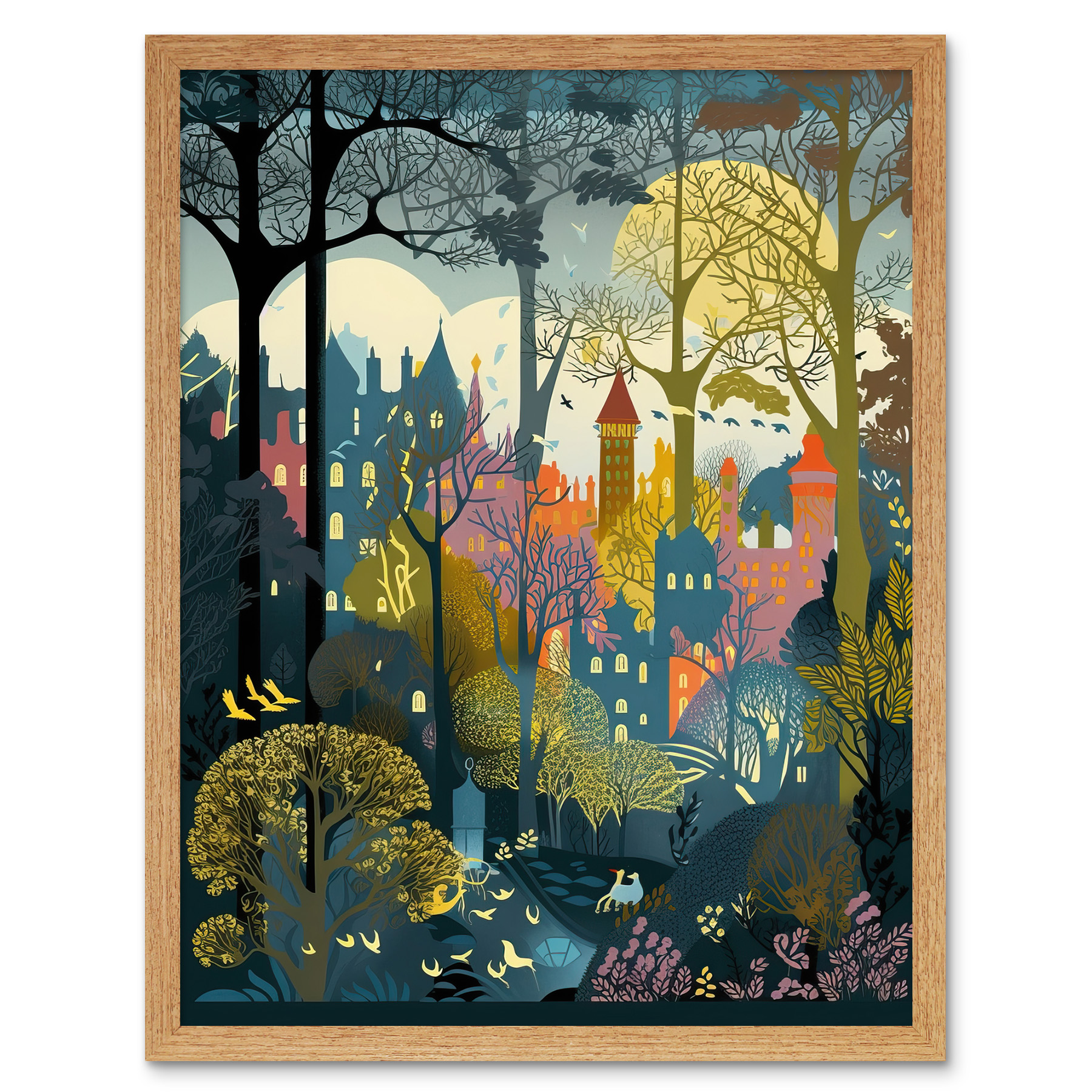 Village Through Sherwood Forest Tree Landscape Framed Art Picture Print 12x16