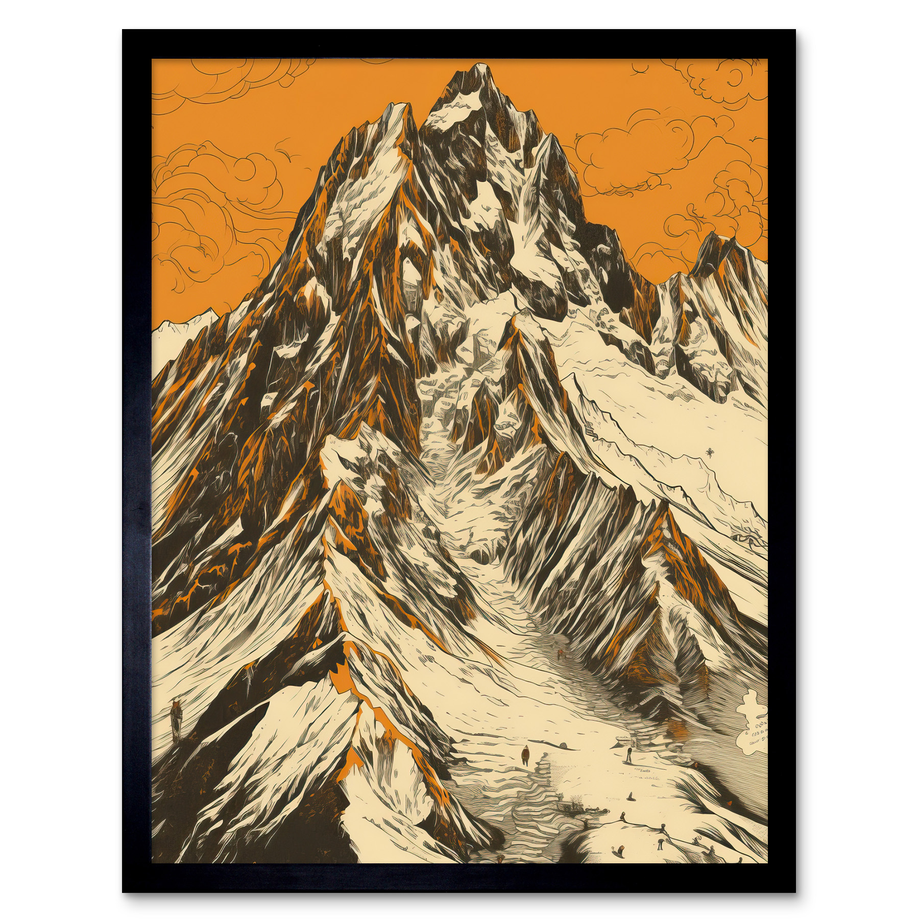 K2 Mountain Peak Summit Climbers White and Orange Framed Art Picture Print 12x16