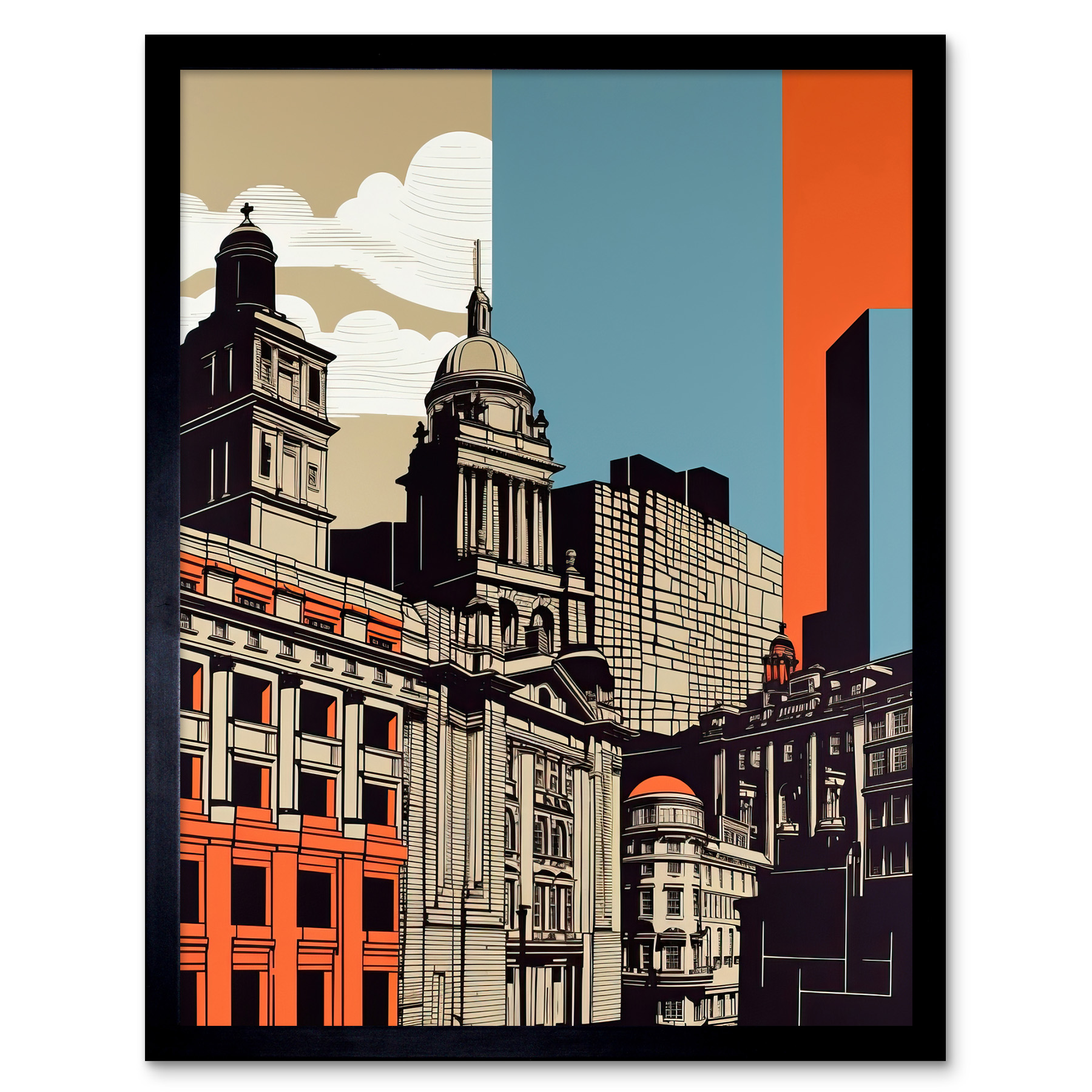 Leeds Modern Colour Block Cityscape Illustration Framed Art Picture Print 12x16