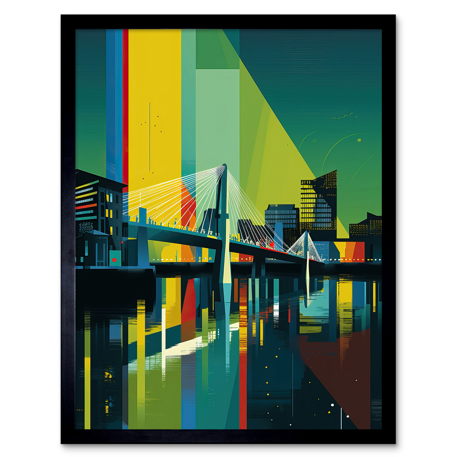 Glasgow Bells Bridge Modern Geometric Cityscape Framed Art Picture Print 12x16