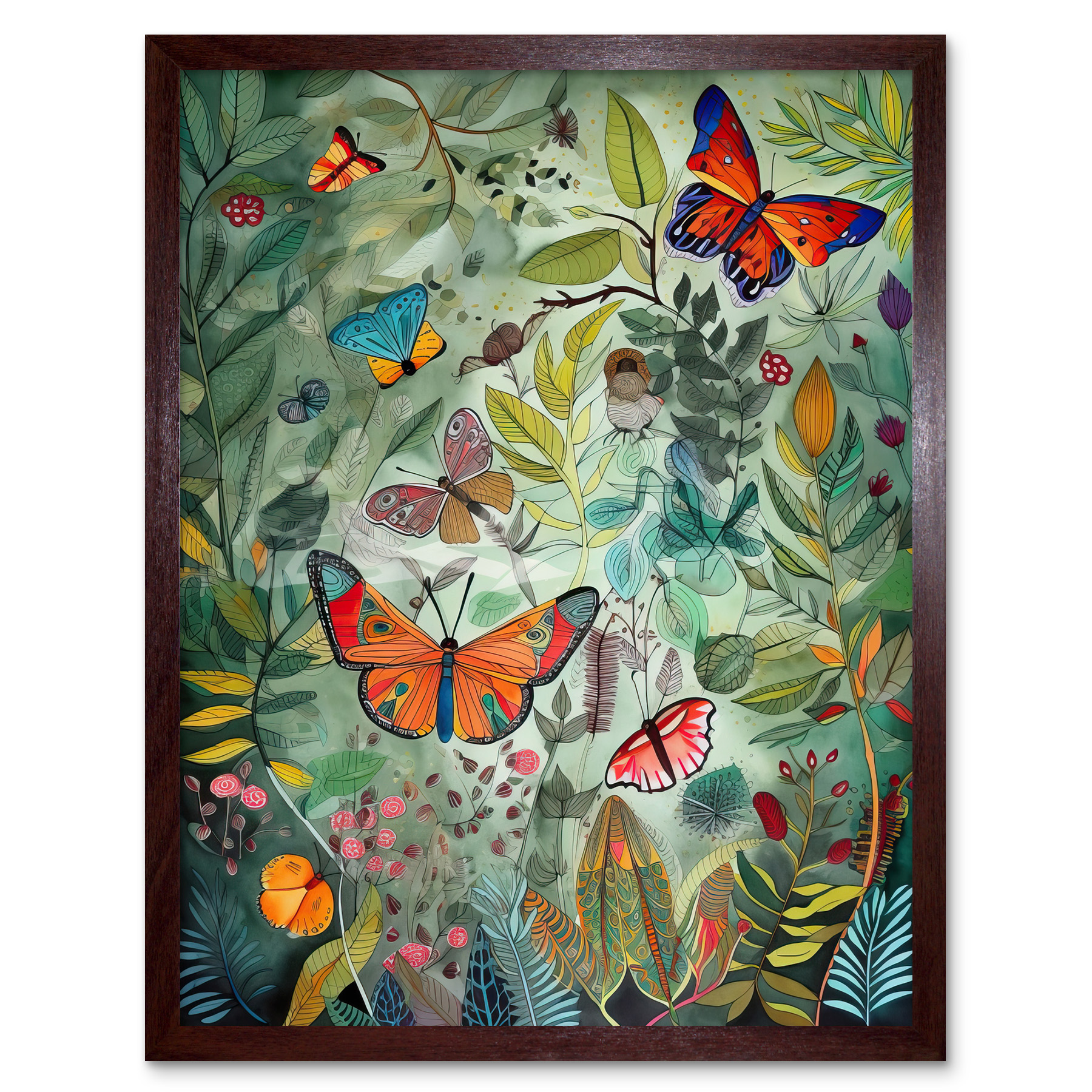 Butterflies in a Spring Field Modern Folk Art Framed Art Picture Print 12x16