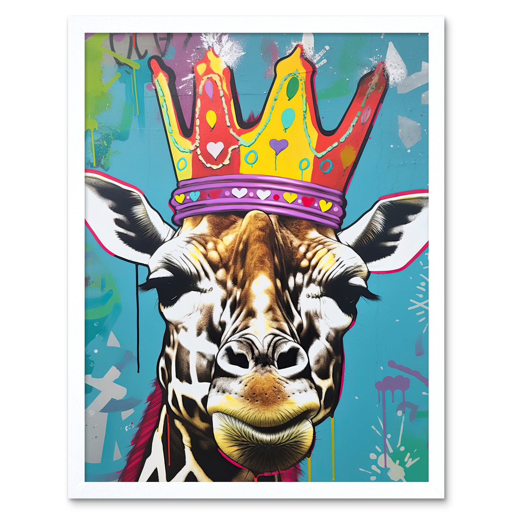 Giraffe With Queen Birthday Crown Modern Pop Art Framed Art Picture Print 12x16