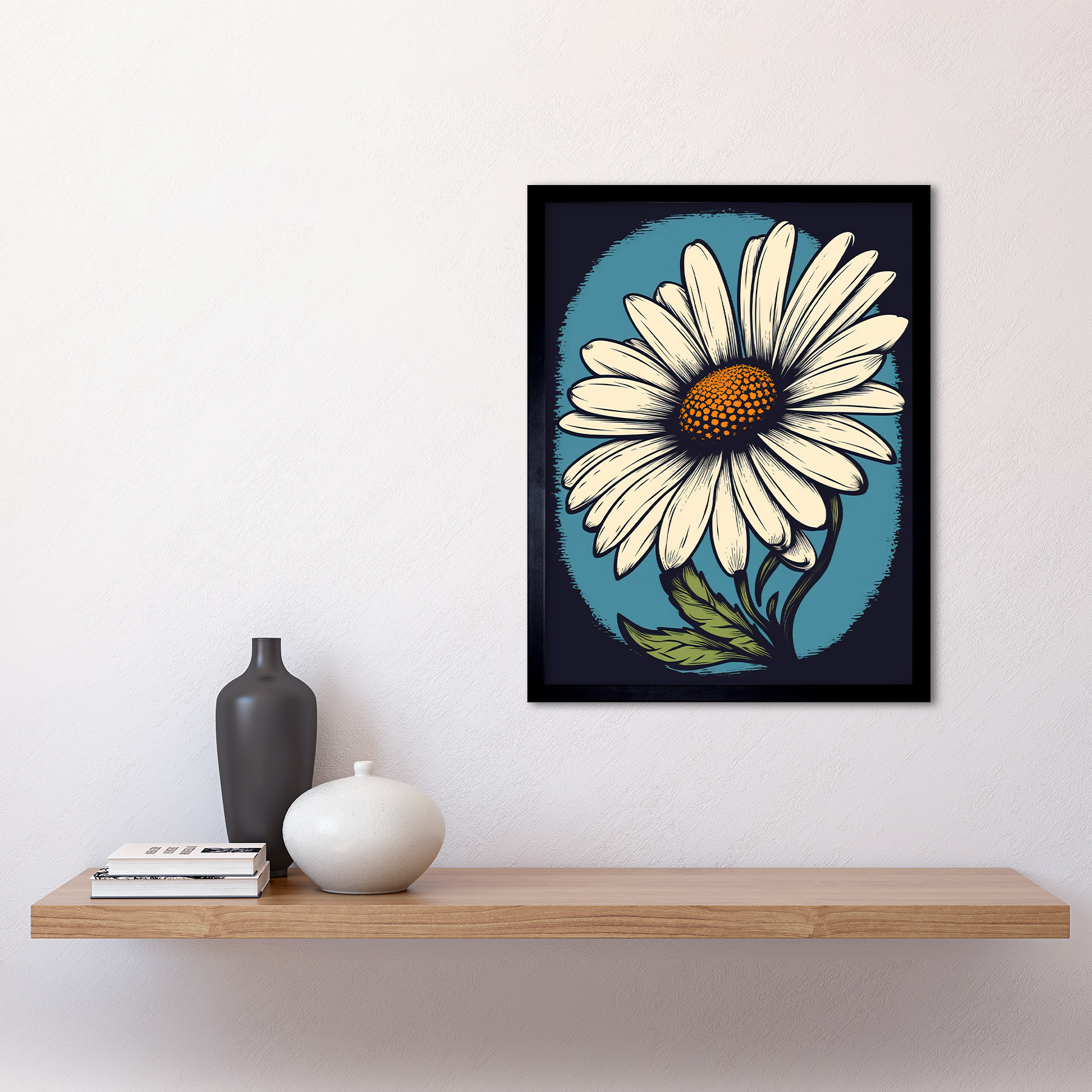 A Single Daisy Flower Bloom Bold Rockabilly Americana 50s Framed