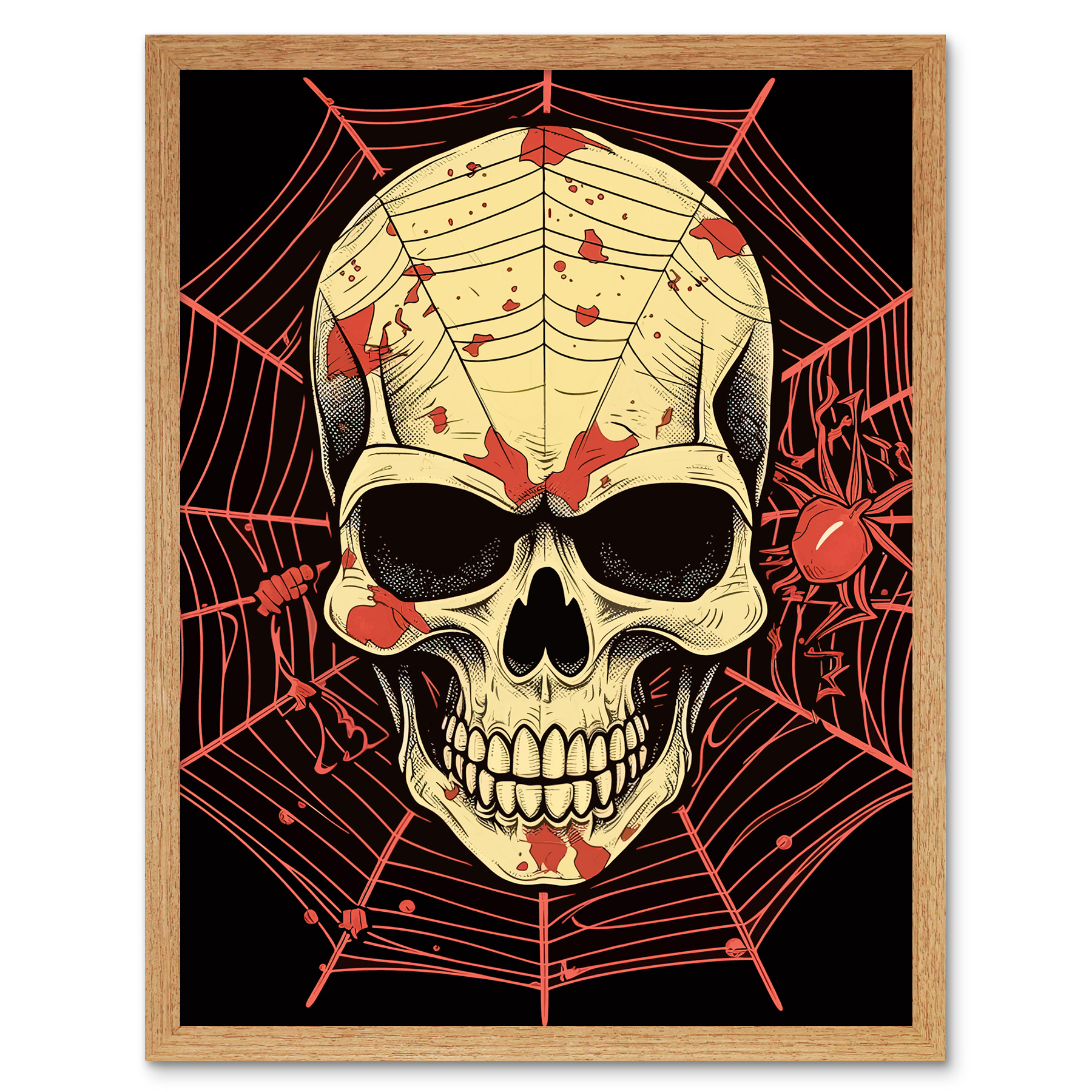 Skull Spider Web Old School Tattoo Rockabilly 50s Framed