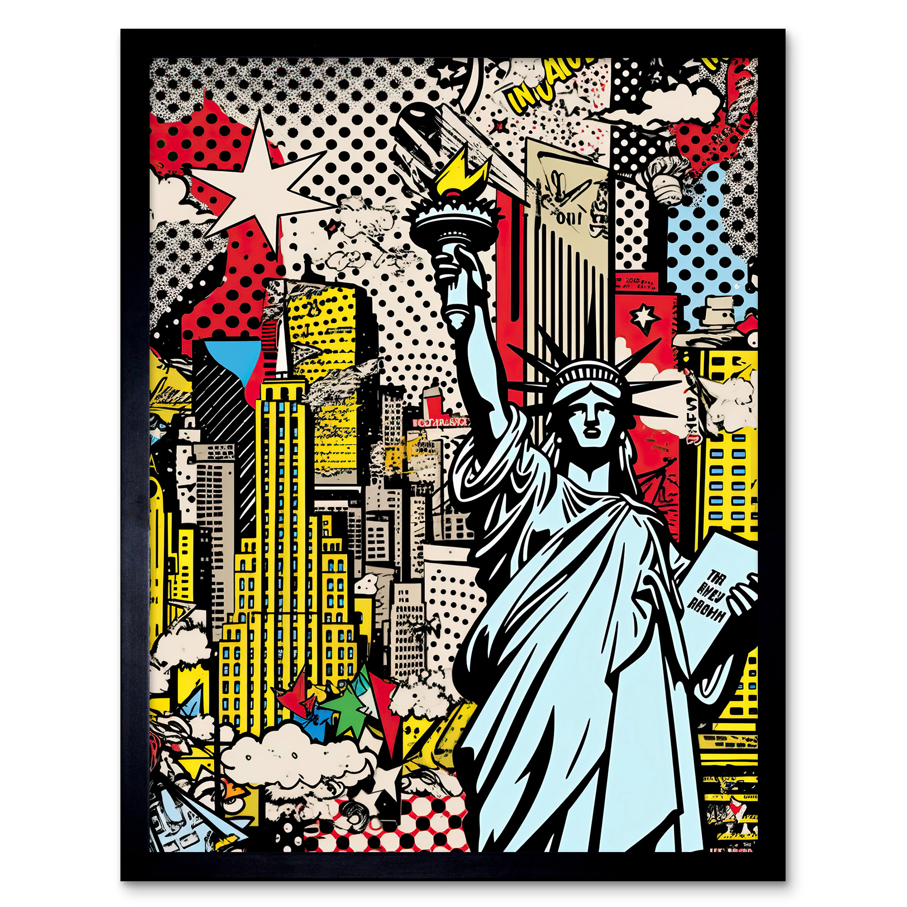 New York City Skyline Statue of Liberty Comic Book Style Framed 