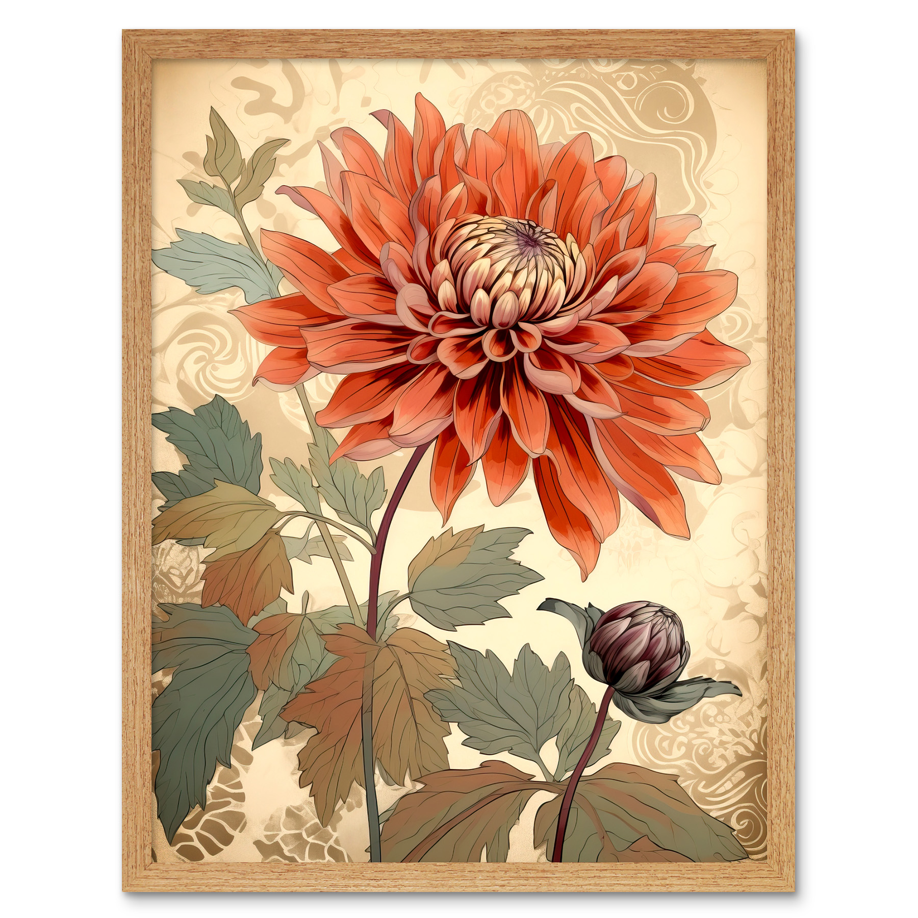 絵画　Dahlia Sumi-e painting Dahlia