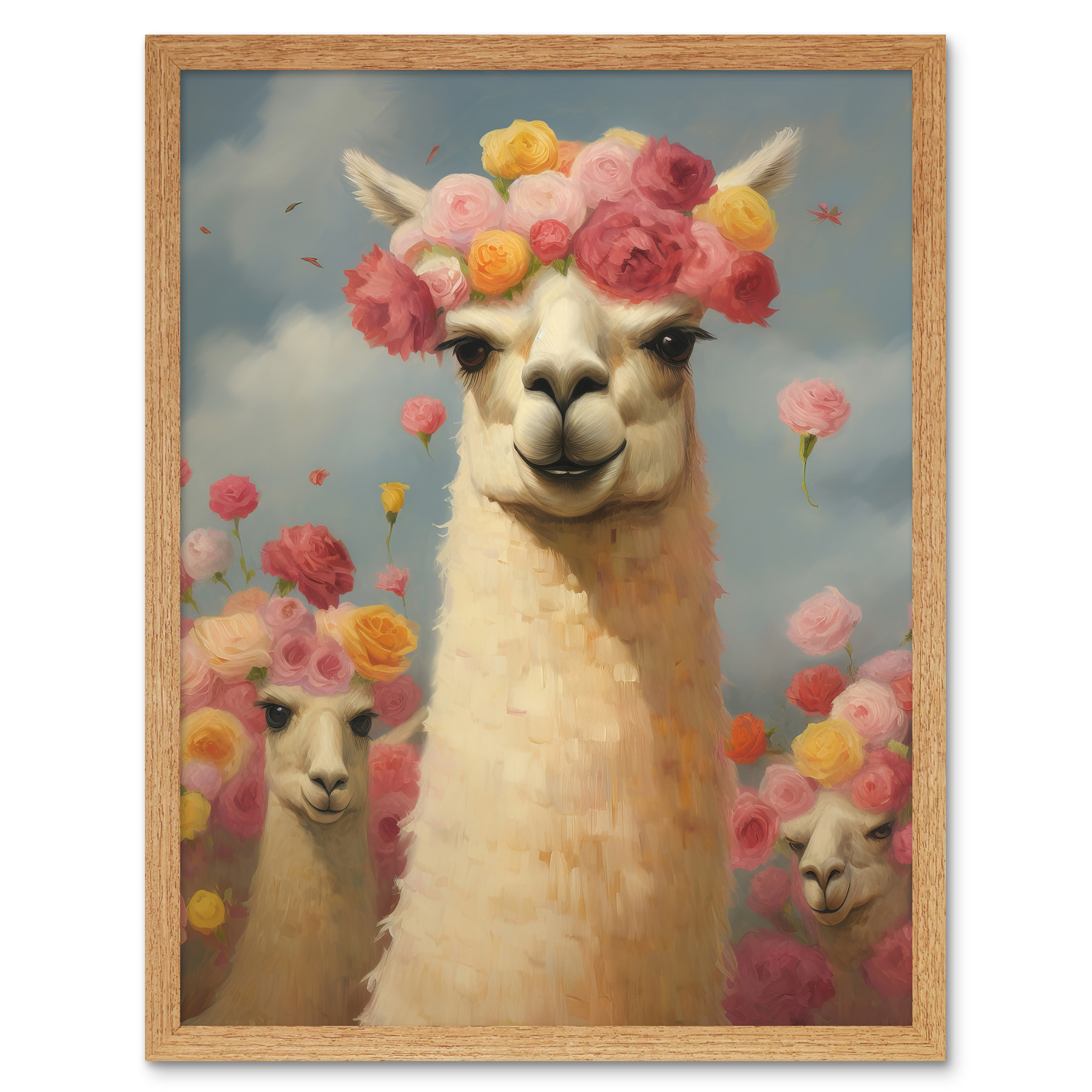 The Llama Wedding Rose Bloom Flower Headdress Kids Bedroom Framed Wall Art 12x16
