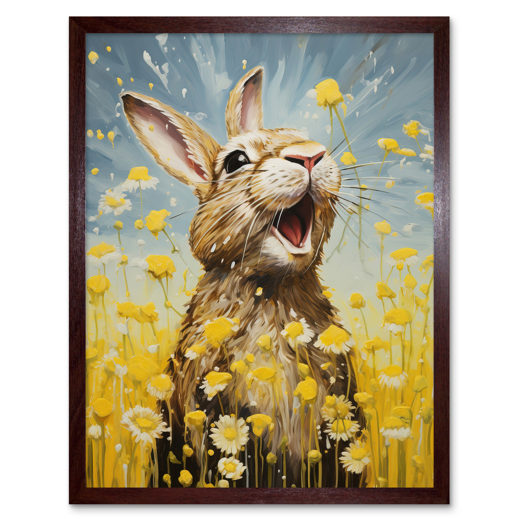 The Happy Bunny Rabbit Playing in a Field of Daisies Framed Art Picture 12x16